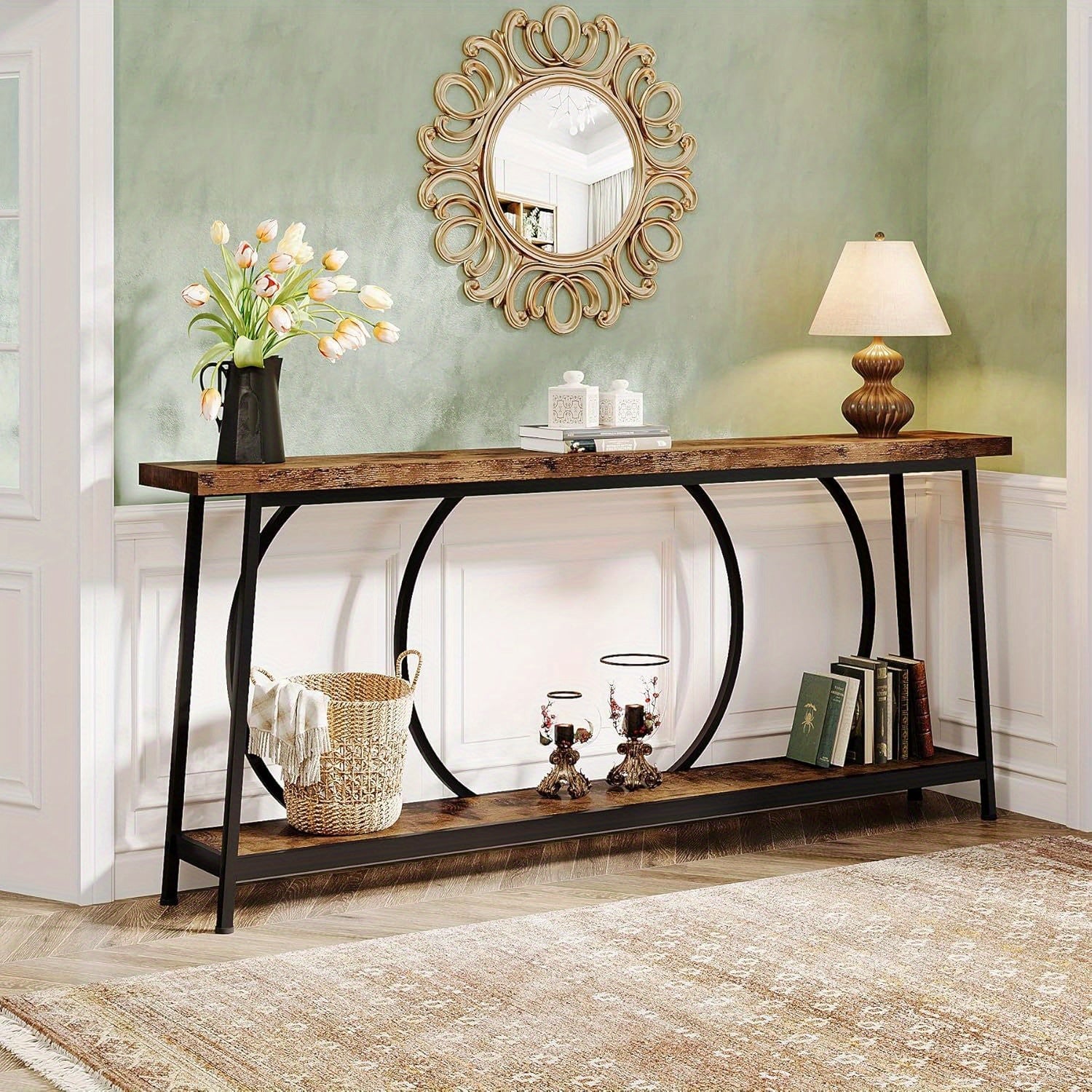 70.9 Inch Narrow Console Table with Storage, Extra Long Modern Entryway Console Table for Entryway Living Room, Christmas Renewal