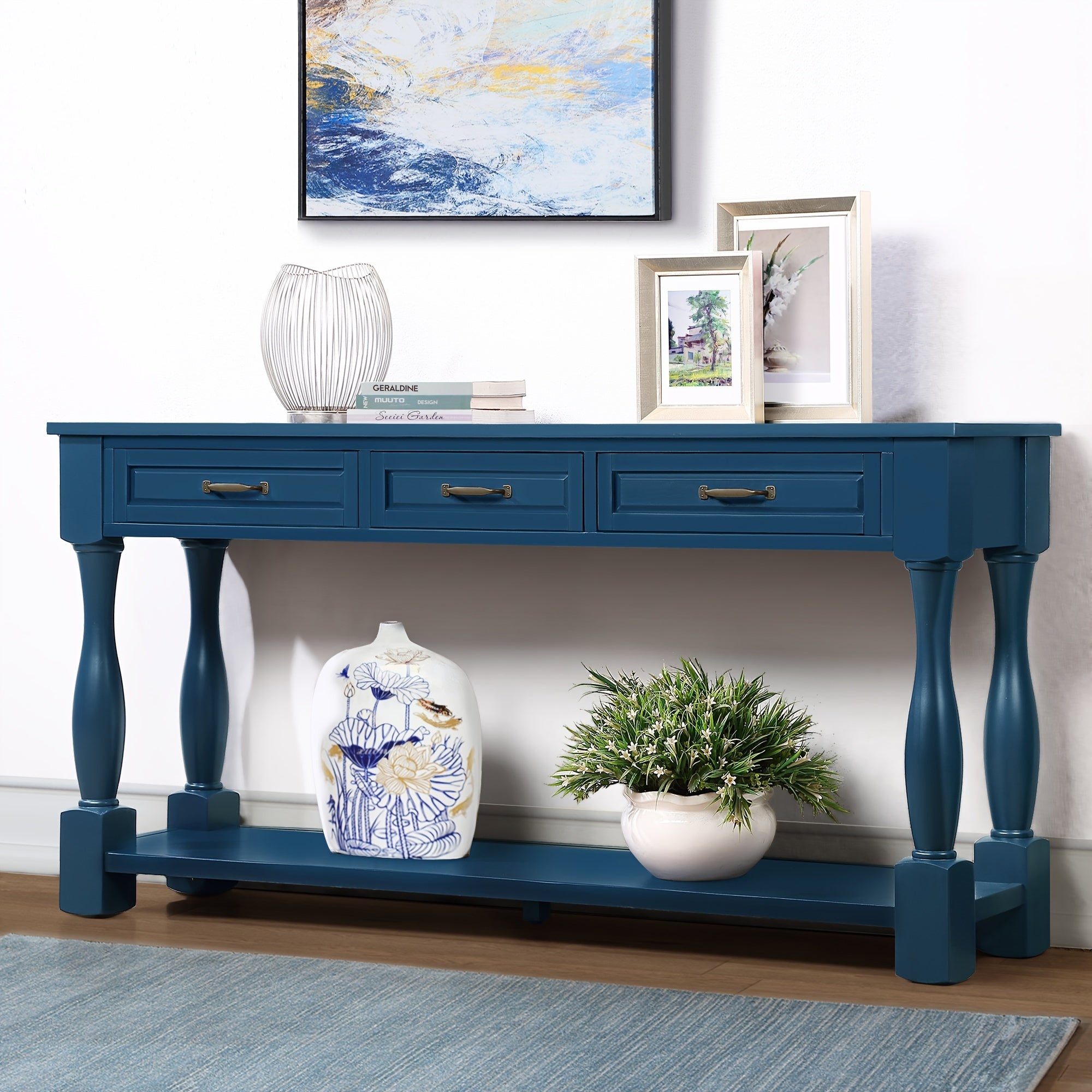 63 Inch Long Wood Console Table - Sofa & Console Tables with 3 Spacious Drawers, 1 Bottom Shelf, Easy Assembly and Extra-thick Design for Entryway and Hallway