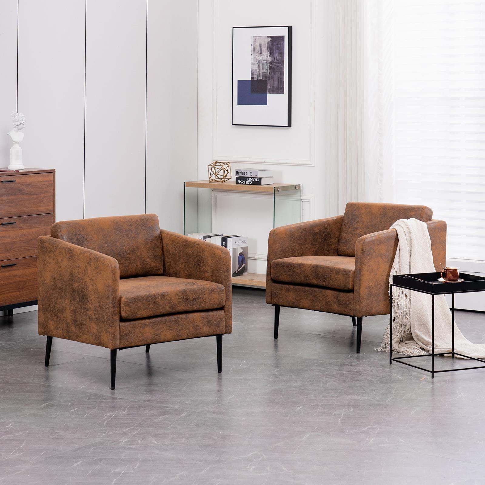 Modern Barrel Chair Mid Century Accent Chair, Armchair Club Chair with Cushions for Living Room Bedroom Brown