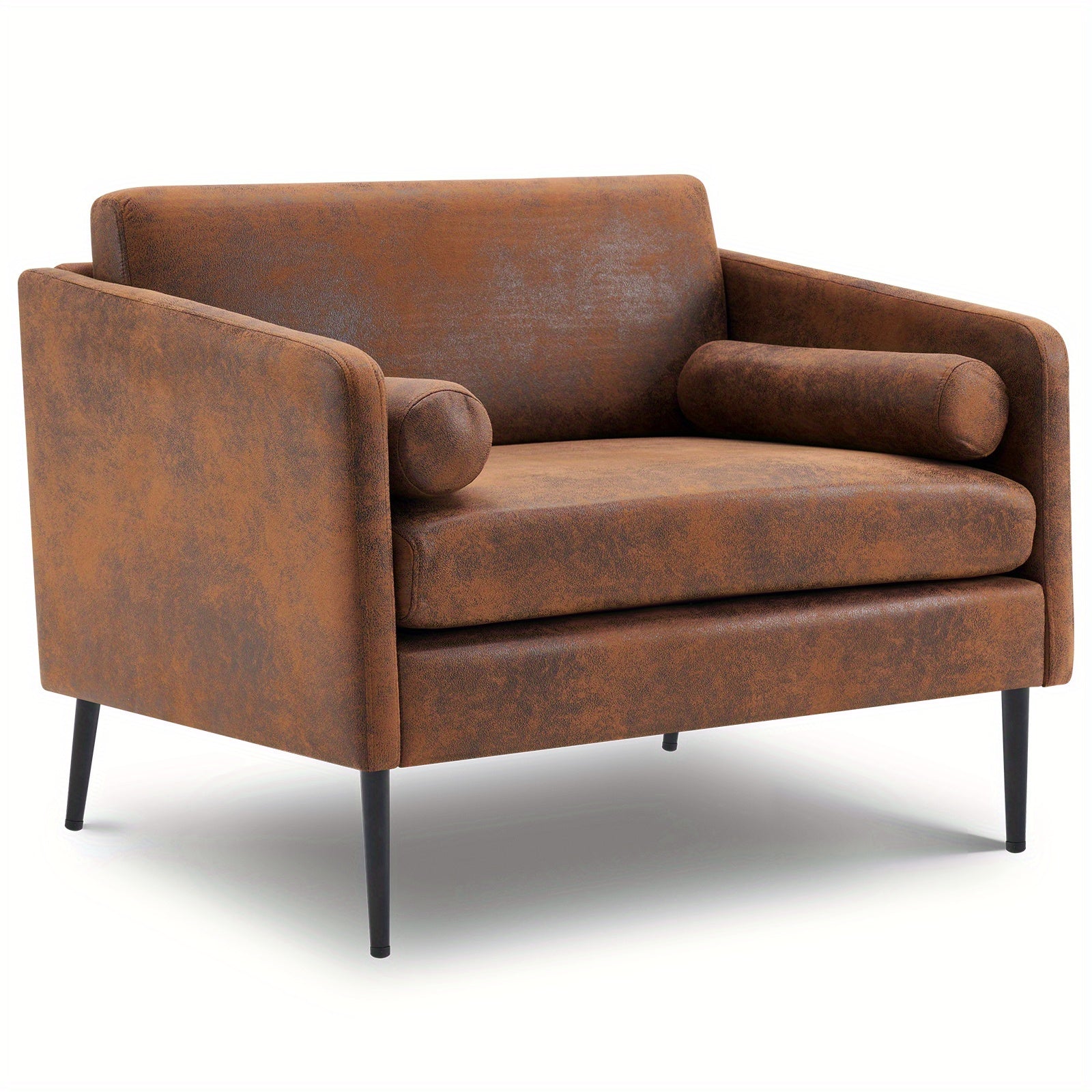 Modern Barrel Chair Mid Century Accent Chair, Armchair Club Chair with Cushions for Living Room Bedroom Brown