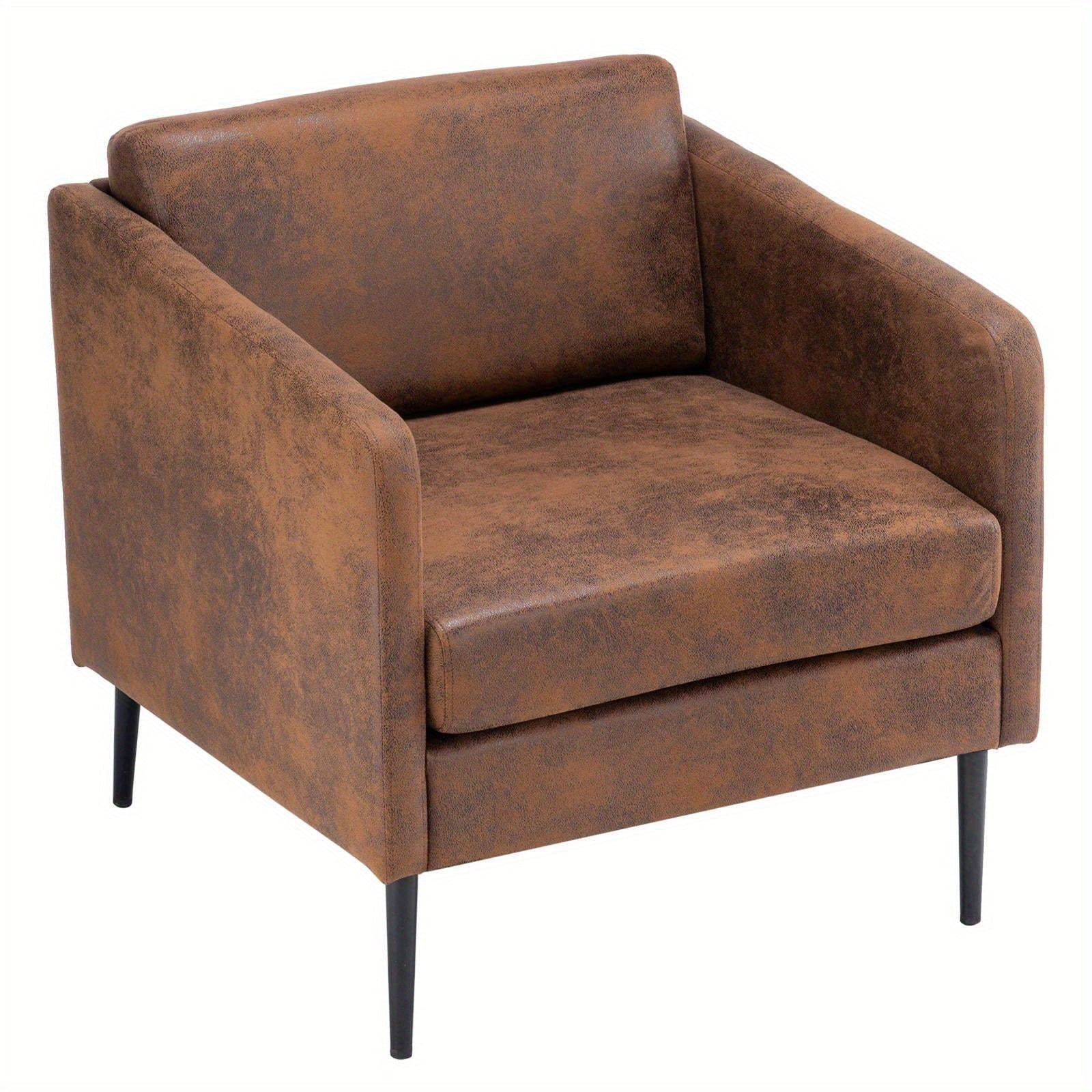 Modern Barrel Chair Mid Century Accent Chair, Armchair Club Chair with Cushions for Living Room Bedroom Brown