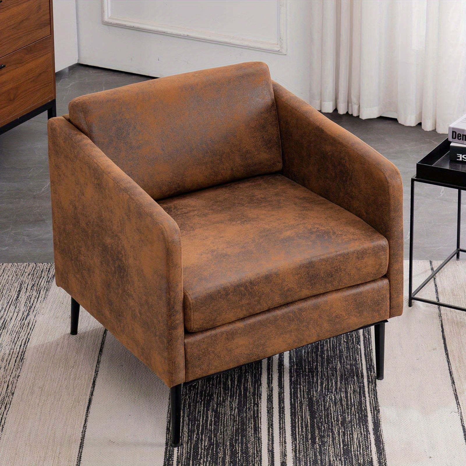 Modern Barrel Chair Mid Century Accent Chair, Armchair Club Chair with Cushions for Living Room Bedroom Brown