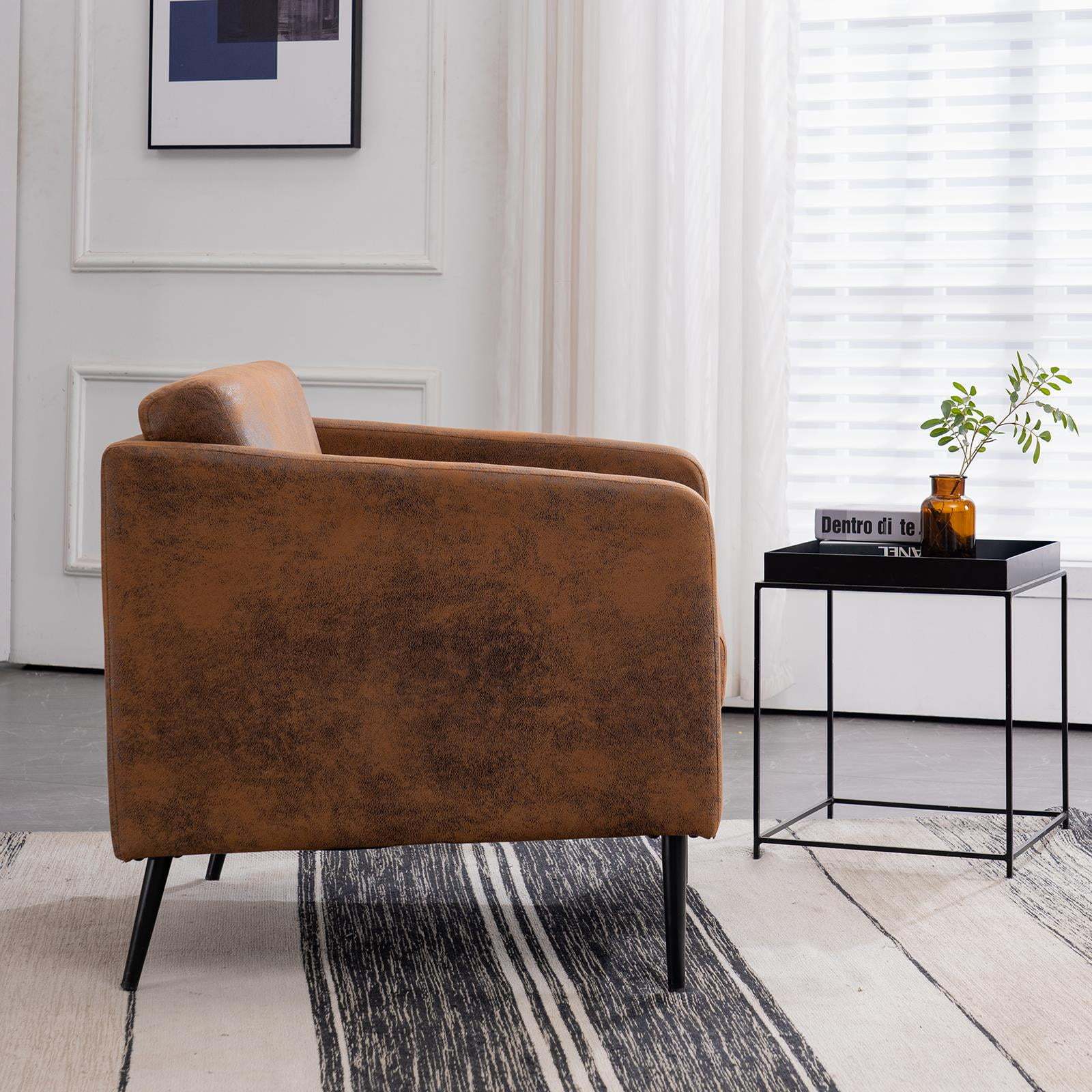 Modern Barrel Chair Mid Century Accent Chair, Armchair Club Chair with Cushions for Living Room Bedroom Brown