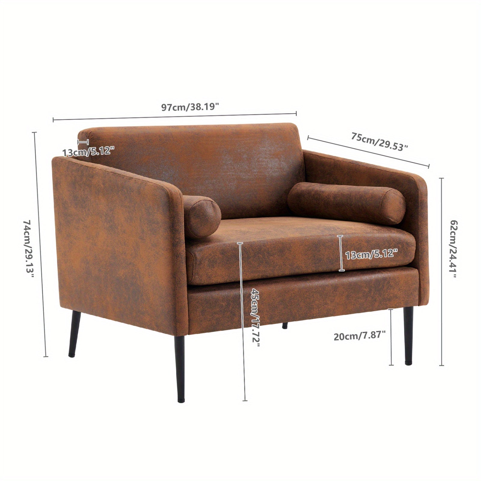 Modern Barrel Chair Mid Century Accent Chair, Armchair Club Chair with Cushions for Living Room Bedroom Brown