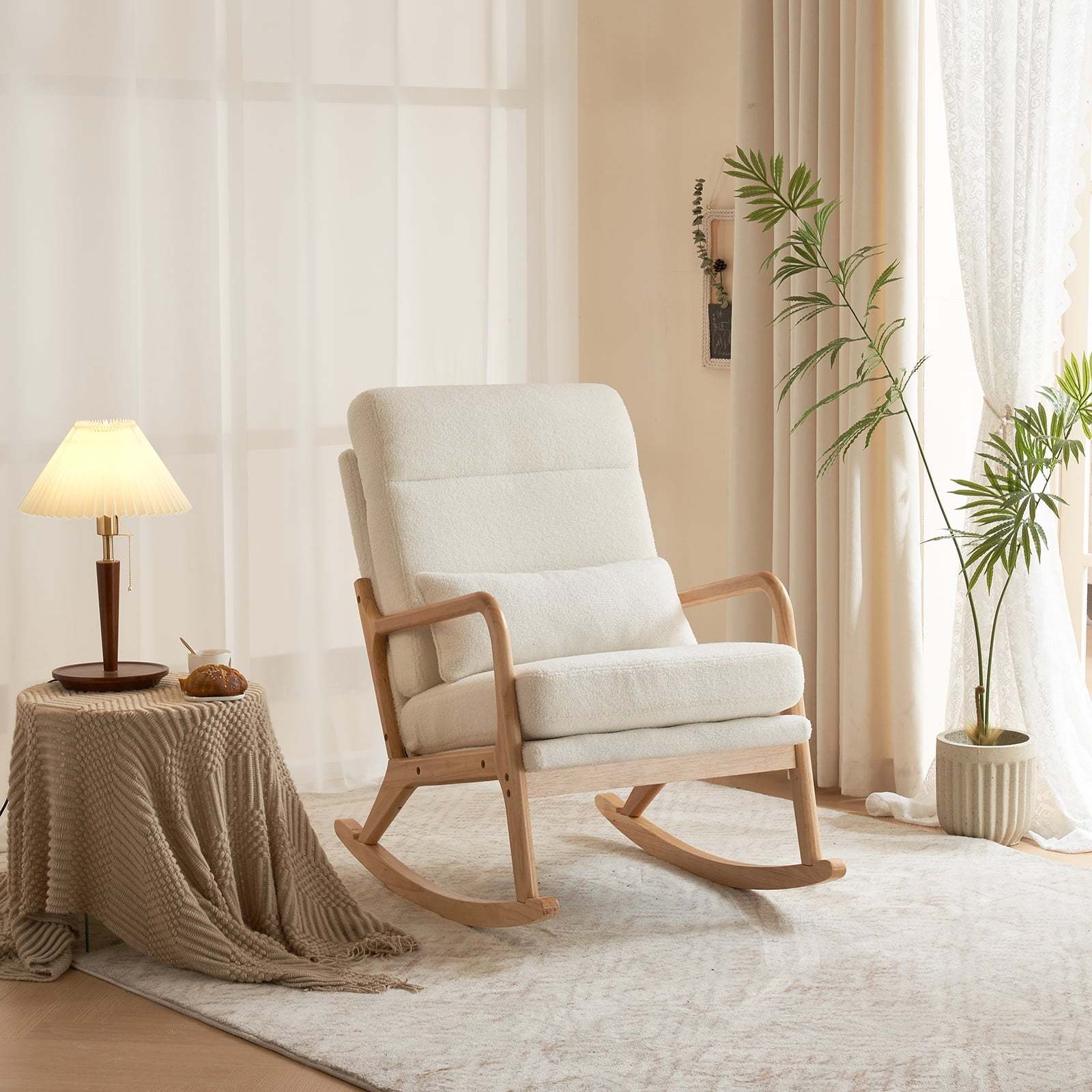 Mid-Century Accent Rocking Chair, Mordern Glider Rocker with Padded Seat and Wood Frame, Living Room Accent Chair