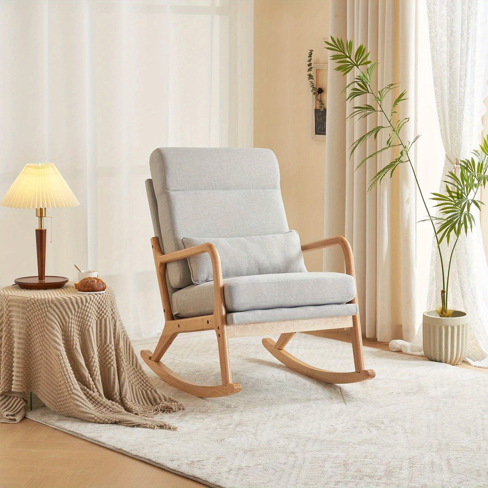 Mid-Century Accent Rocking Chair, Mordern Glider Rocker with Padded Seat and Wood Frame, Living Room Accent Chair