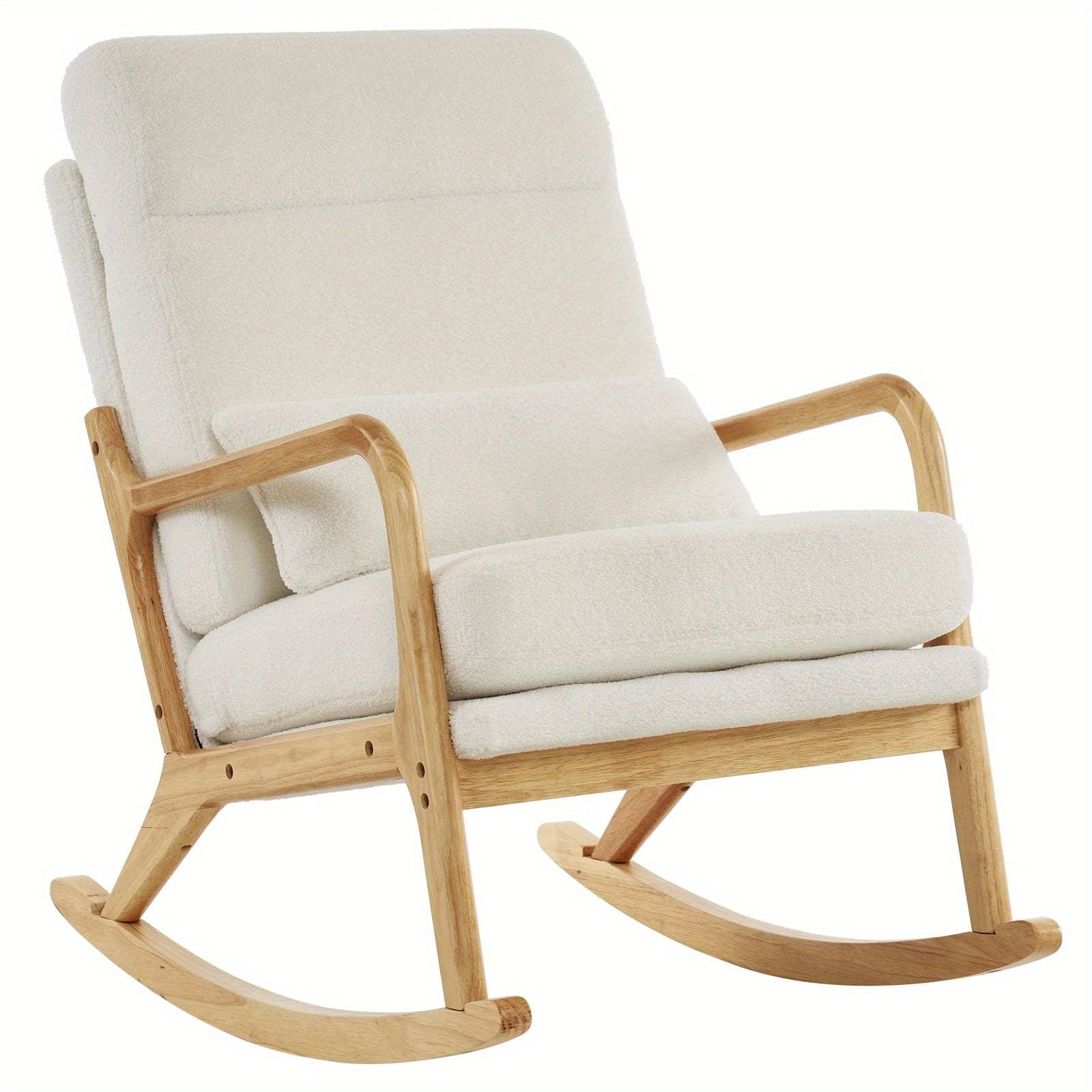 Mid-Century Accent Rocking Chair, Mordern Glider Rocker with Padded Seat and Wood Frame, Living Room Accent Chair