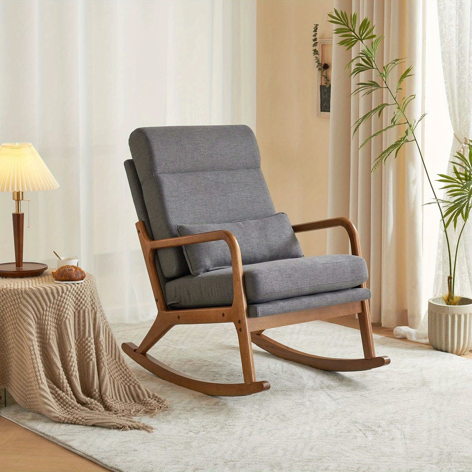 Mid-Century Accent Rocking Chair, Mordern Glider Rocker with Padded Seat and Wood Frame, Living Room Accent Chair