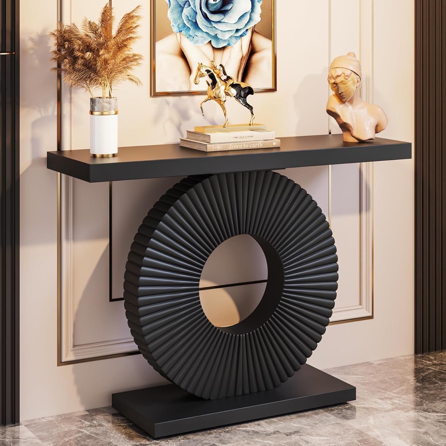 Modern Console Table with Geometric Base, 40 inch Wood Entryway Table Sofa Table Narrow Long, Contemporary Accent Table for Living Room, Entryway, Hallway, Christmas Renewal