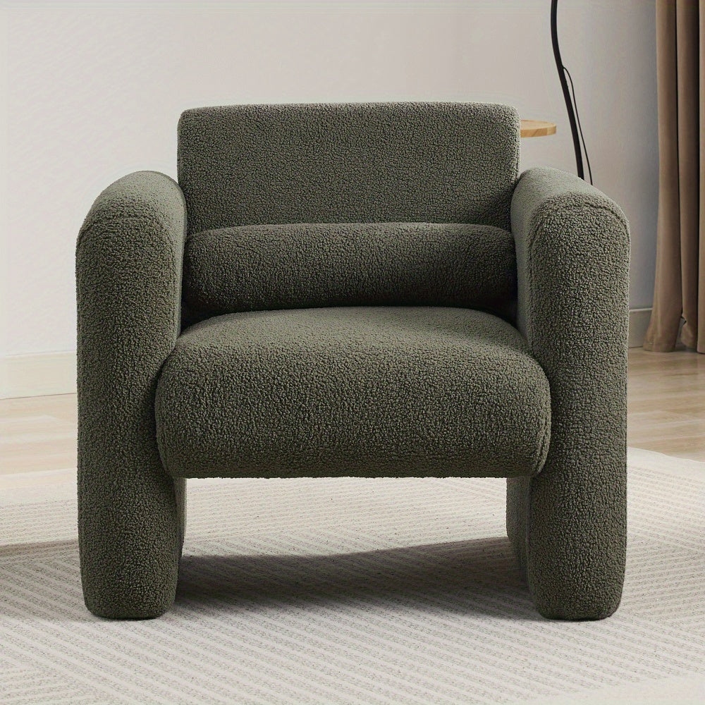 Blue Wood Modern Accent Chair Lambskin Sherpa Fabric Upholstered Comfy Reading Arm Chair Soft Padded Armchair with Back and Pillow for Living Room Bedroom Reception Waiting Room Office, Seaweed Green