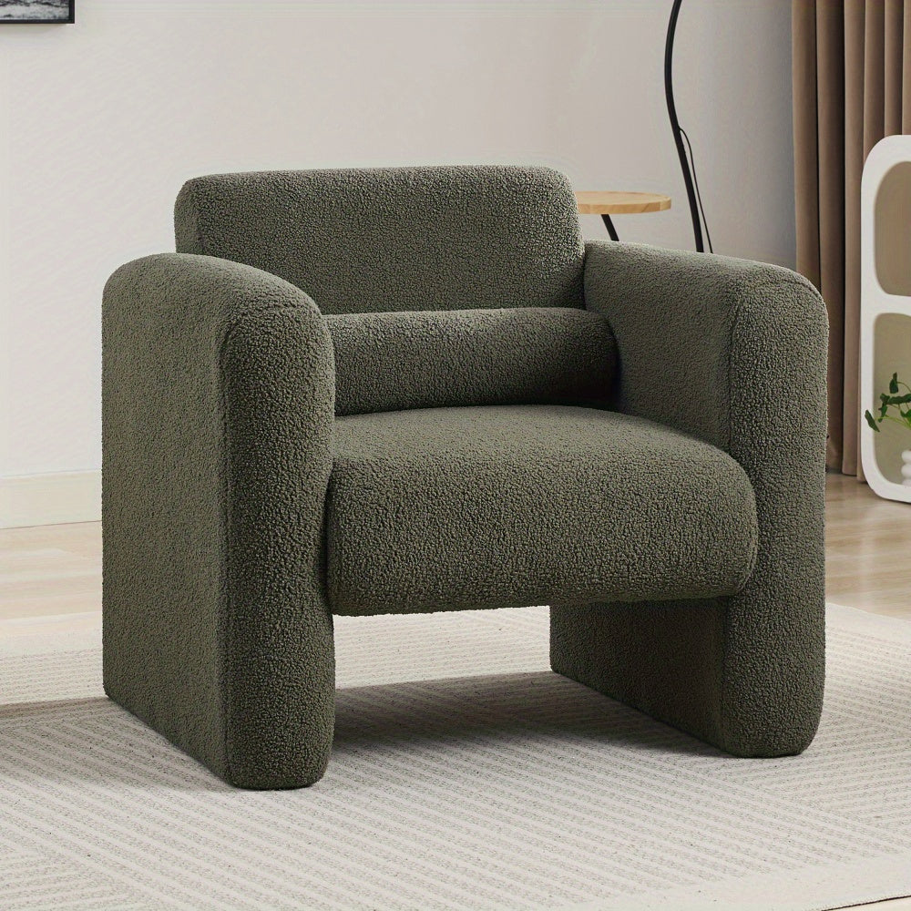 Blue Wood Modern Accent Chair Lambskin Sherpa Fabric Upholstered Comfy Reading Arm Chair Soft Padded Armchair with Back and Pillow for Living Room Bedroom Reception Waiting Room Office, Seaweed Green