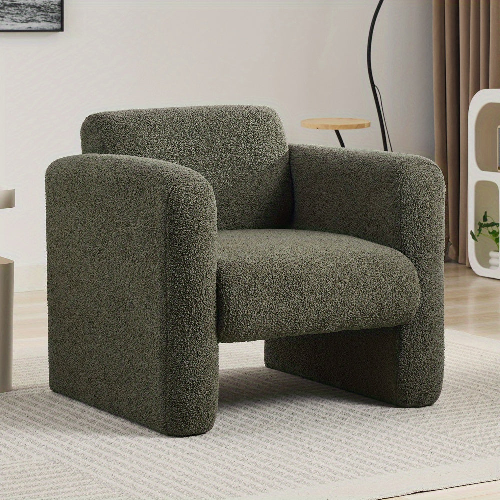 Blue Wood Modern Accent Chair Lambskin Sherpa Fabric Upholstered Comfy Reading Arm Chair Soft Padded Armchair with Back and Pillow for Living Room Bedroom Reception Waiting Room Office, Seaweed Green