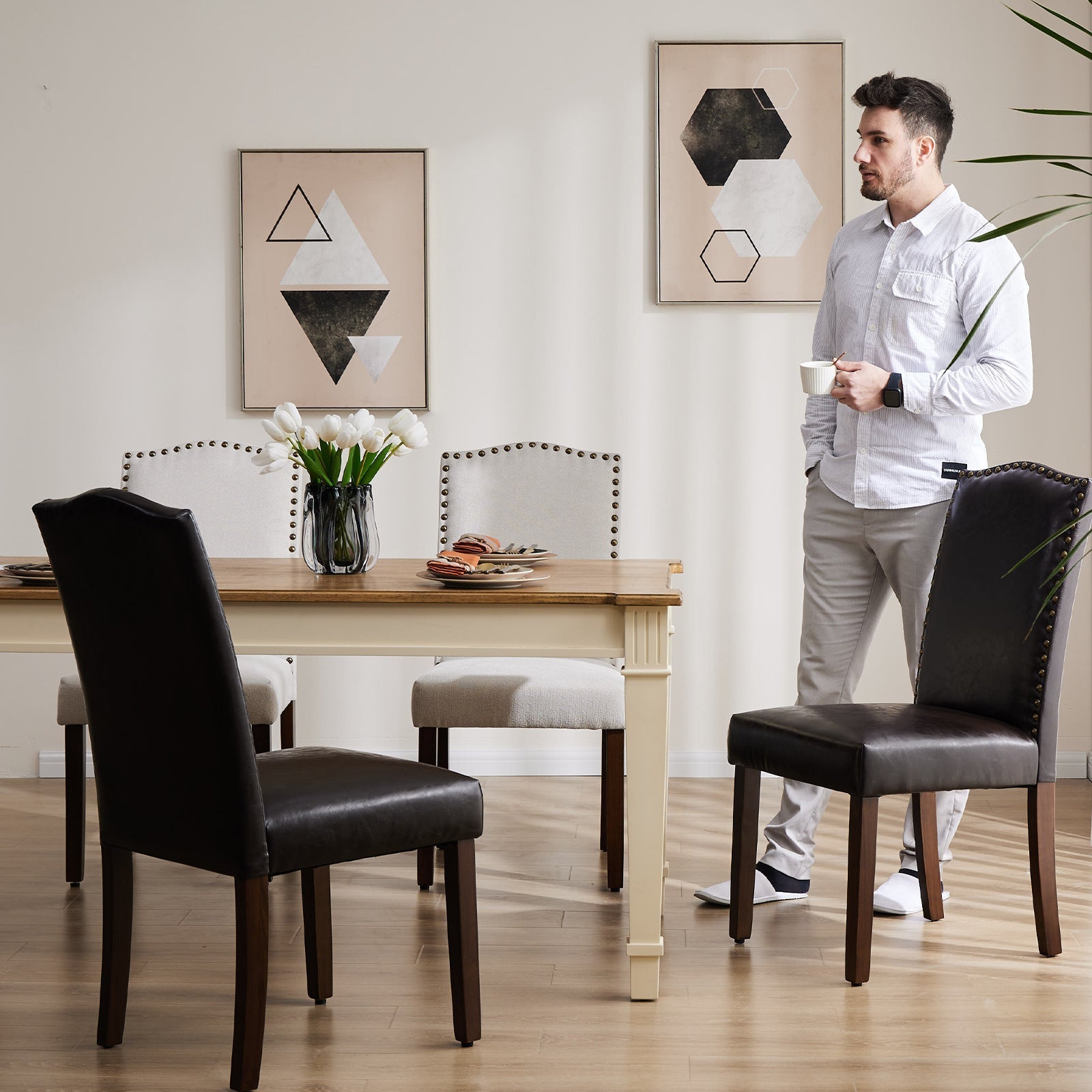 Modern Dining Chairs Set of 2 Upholstered Kitchen Room Chairs Mid- Century High- End Dining Room Side Chairs