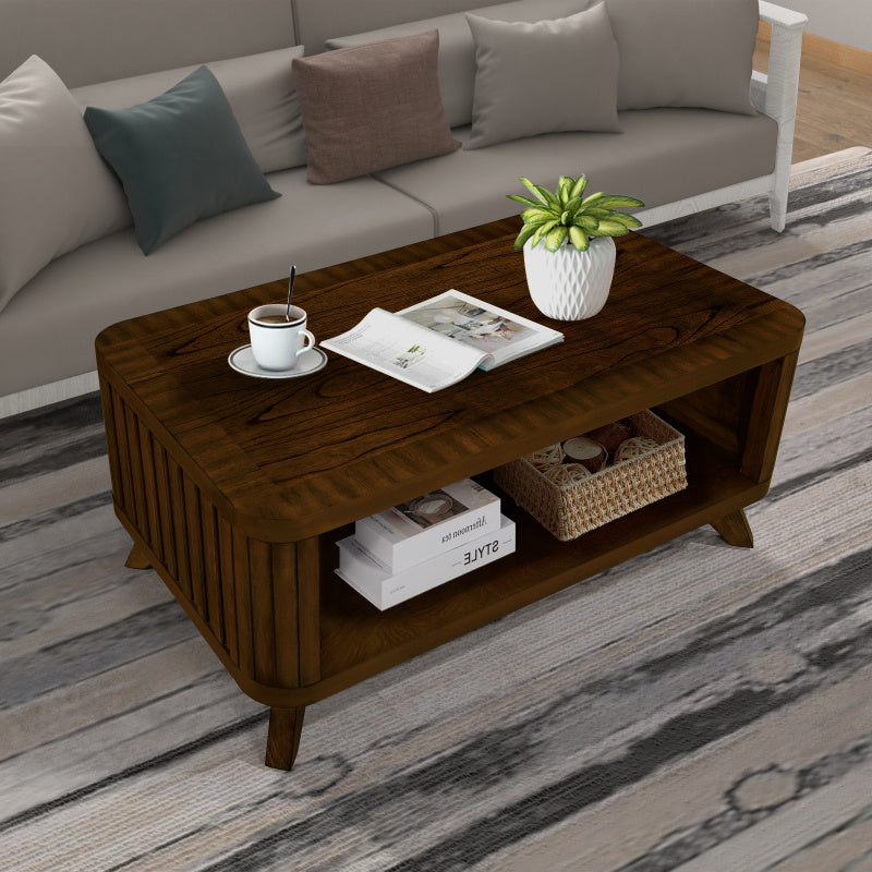 Rectangular Wood Coffee Table for Living Room, 41.5-Inch Coffee Table with Solid Wood Legs, Wood Center Table Tea Table with Open Storage Shelf. Easy Assembly, Walnut