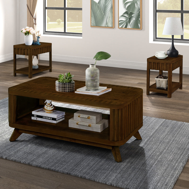 Rectangular Wood Coffee Table for Living Room, 41.5-Inch Coffee Table with Solid Wood Legs, Wood Center Table Tea Table with Open Storage Shelf. Easy Assembly, Walnut