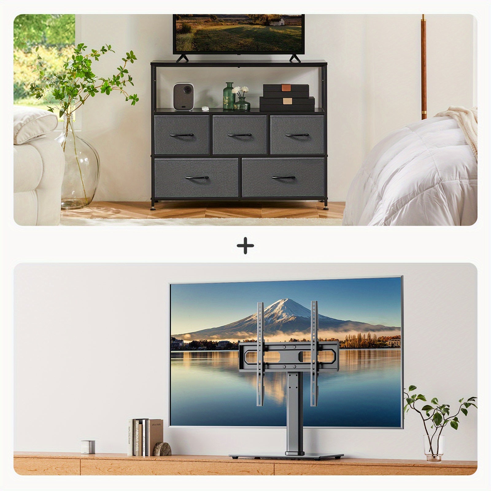 1pc 5 Drawer TV Cabinet, TV Cabinet For 26 To 55 Inch TV, Fabric Storage Box, Dresser And Drawer Chest, Storage Tower With 5 Cabinets, Metal Frame Portable Furniture For Living Room, Bedroom, Laboratory; 1pc Iron TV Stand