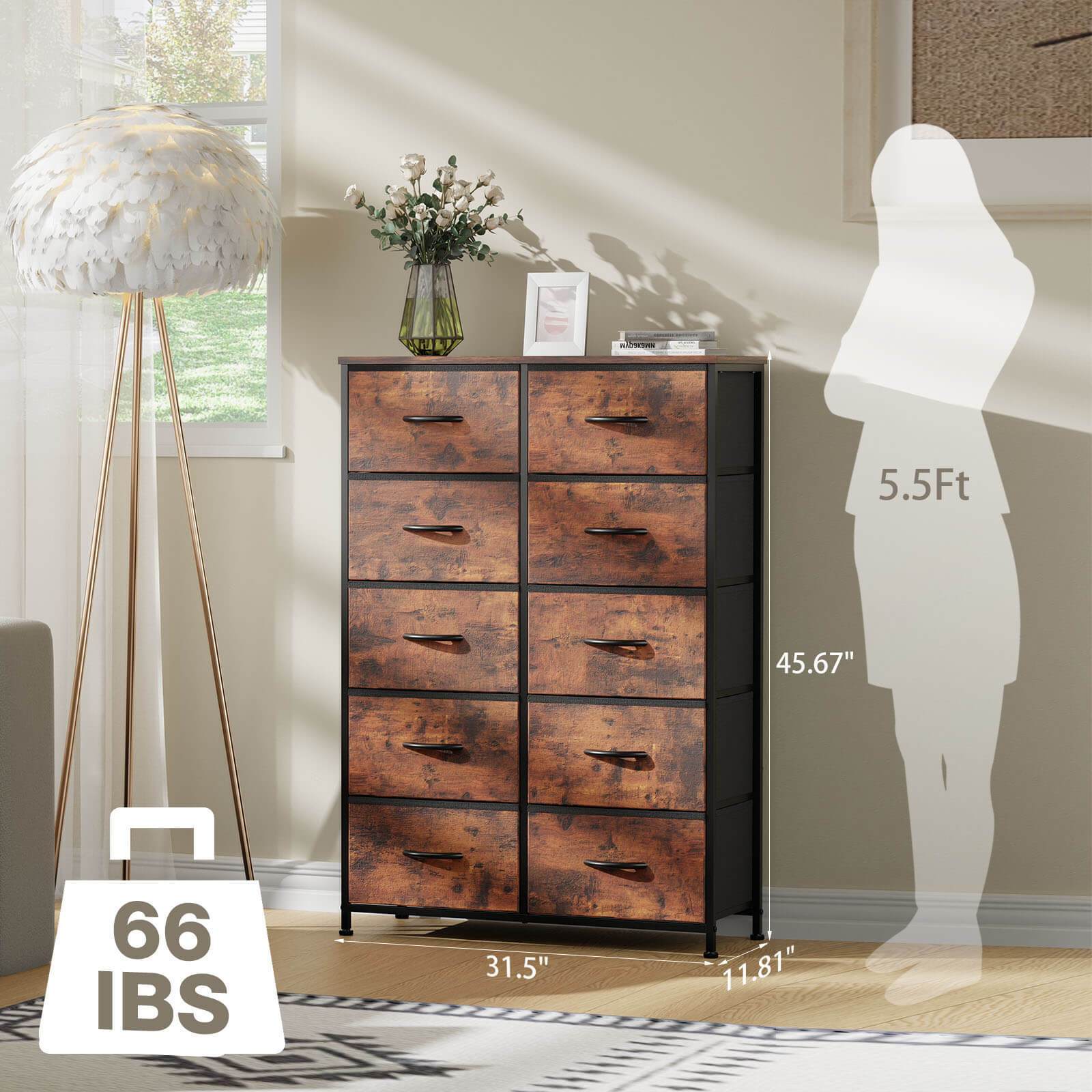 10 Drawer Storage Cabinet And 2-drawer Bedside Table, Single Item And Combination, Sturdy Wooden Top And Metal Frame, Sturdy And Durable, Suitable For Home Storage And Office Storage