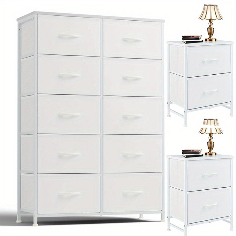 10 Drawer Storage Cabinet And 2-drawer Bedside Table, Single Item And Combination, Sturdy Wooden Top And Metal Frame, Sturdy And Durable, Suitable For Home Storage And Office Storage