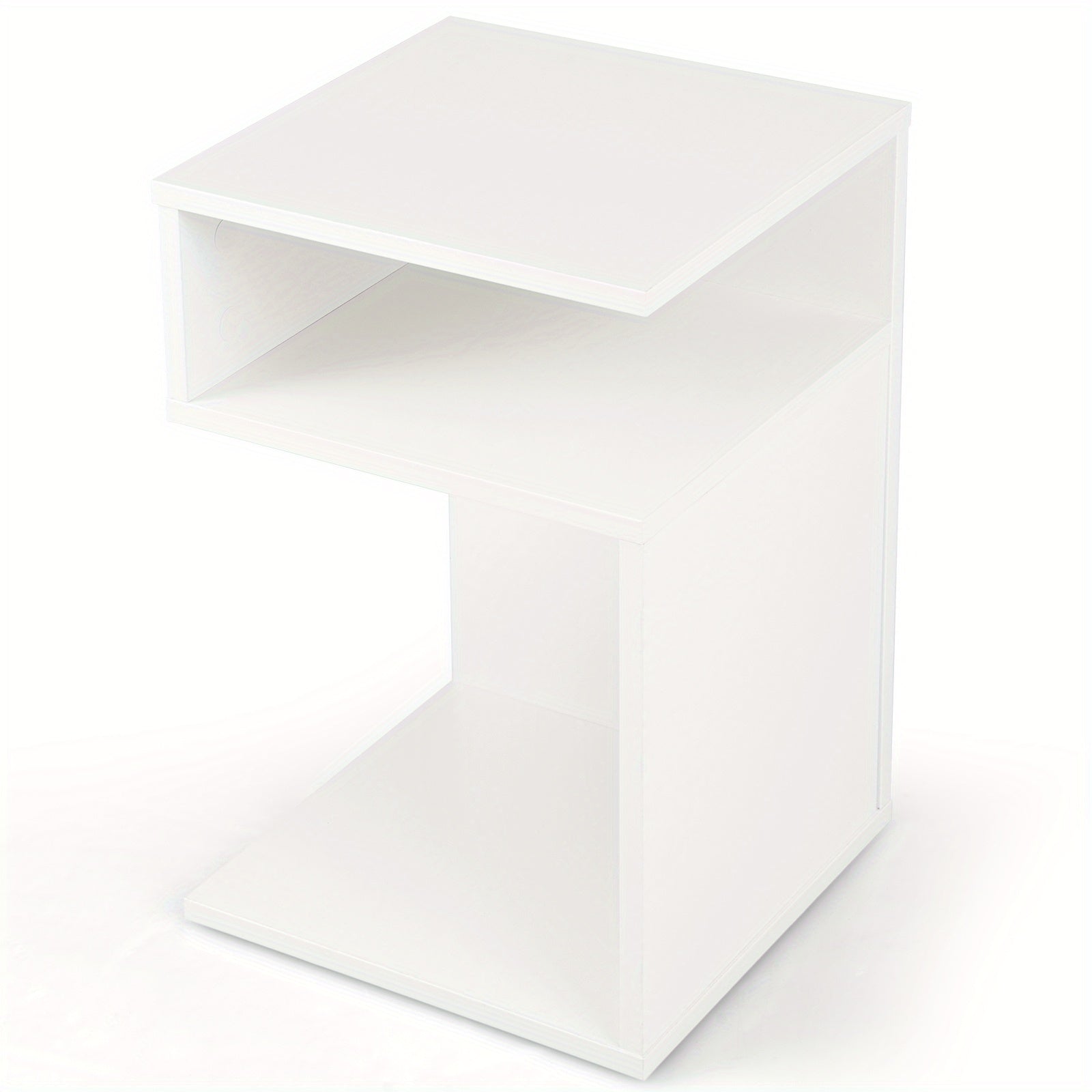 S-Shaped Side Table for Small Space Sofa End Table with 2 Open Compartments Modern Nightstand for Living Room Bedroom &