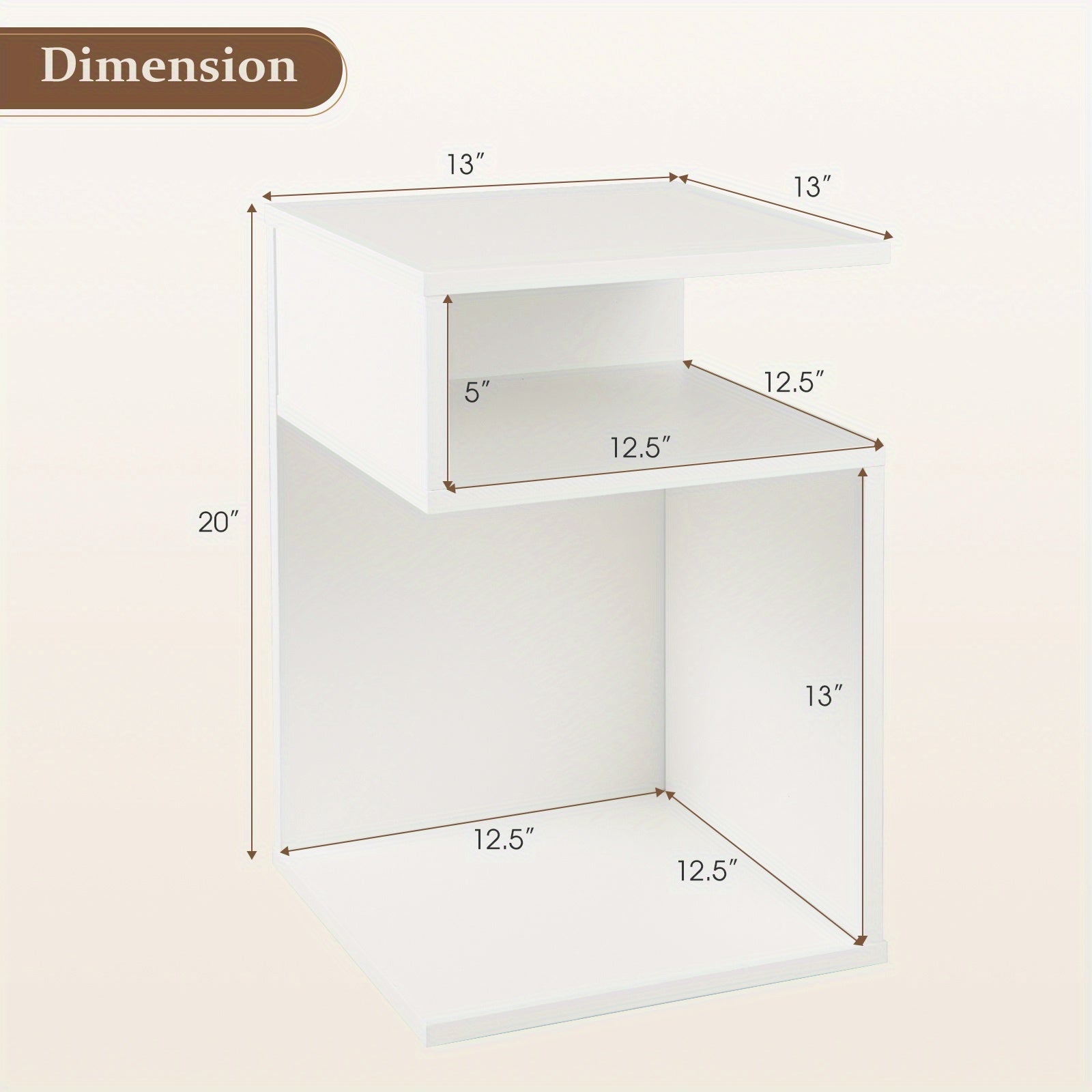 S-Shaped Side Table for Small Space Sofa End Table with 2 Open Compartments Modern Nightstand for Living Room Bedroom &
