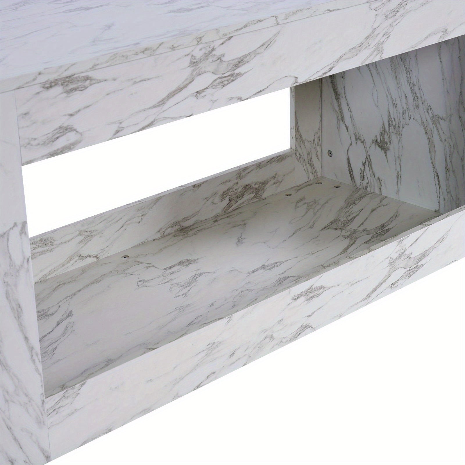 Stylish Coffee Table with Faux Marble Finish High Gloss Open Storage for Living Room