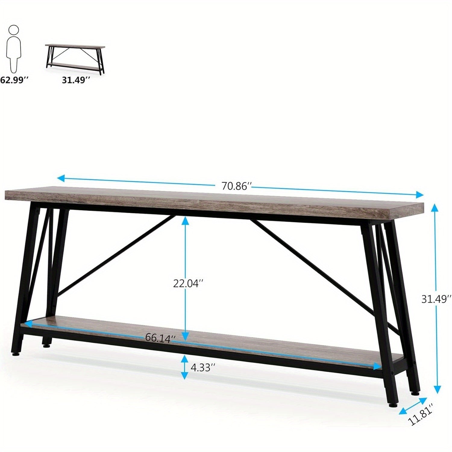 1pc Contemporary Extra Long Sofa Table, Space-Saving Hardwood Console with Leg Base for Hallway, Entryway & Living Room - No Electricity Needed