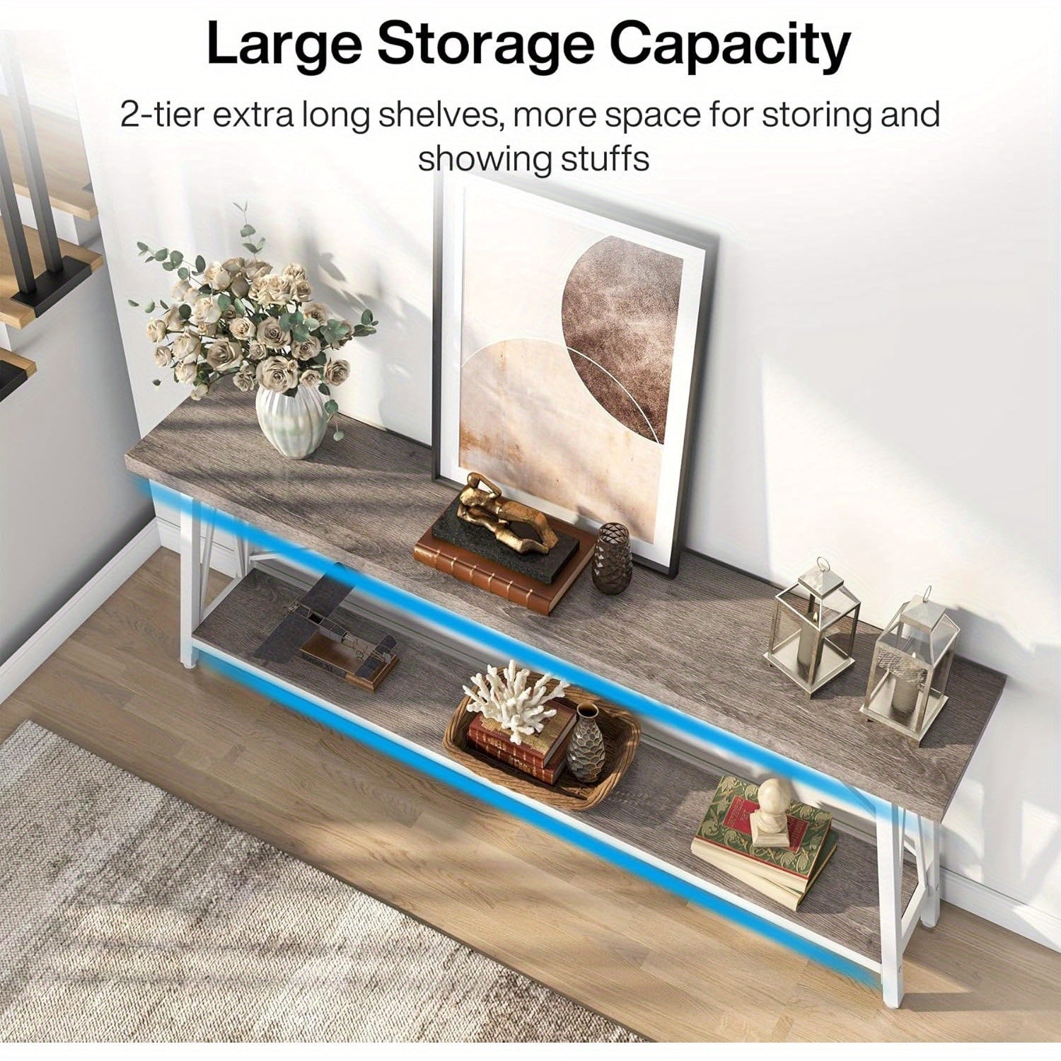 1pc Contemporary Extra Long Sofa Table, Space-Saving Hardwood Console with Leg Base for Hallway, Entryway & Living Room - No Electricity Needed