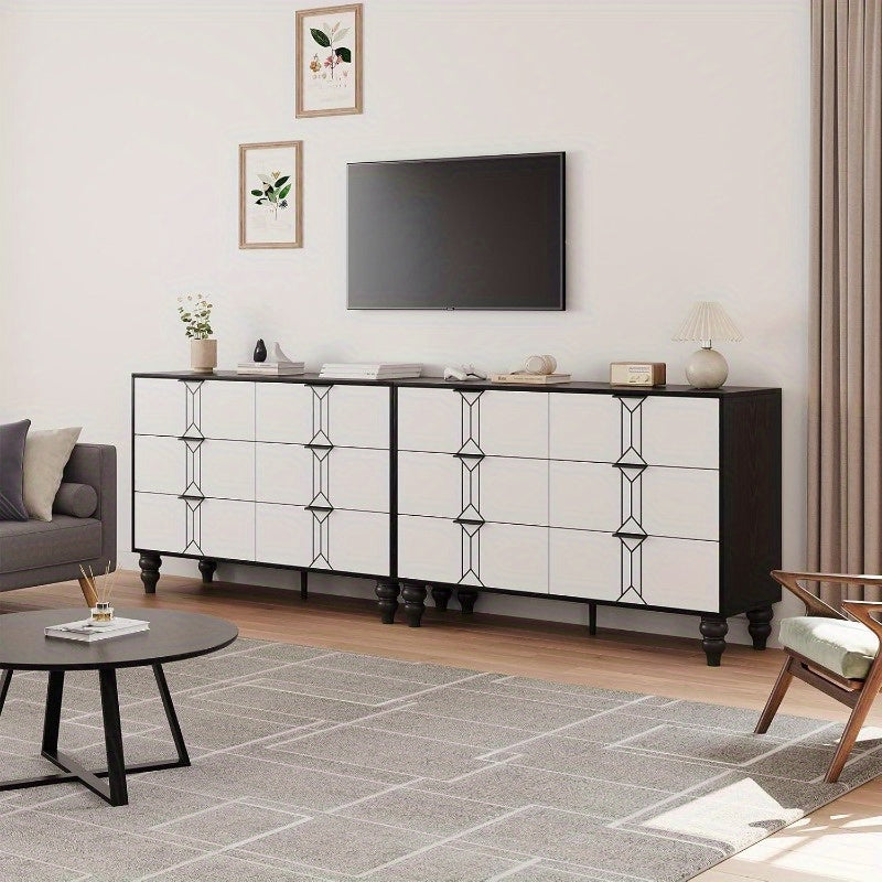 Vintage Style 6-Drawer Dresser, Modern Black and White Chest with Deep Storage for Bedroom, Living Room and Entryway