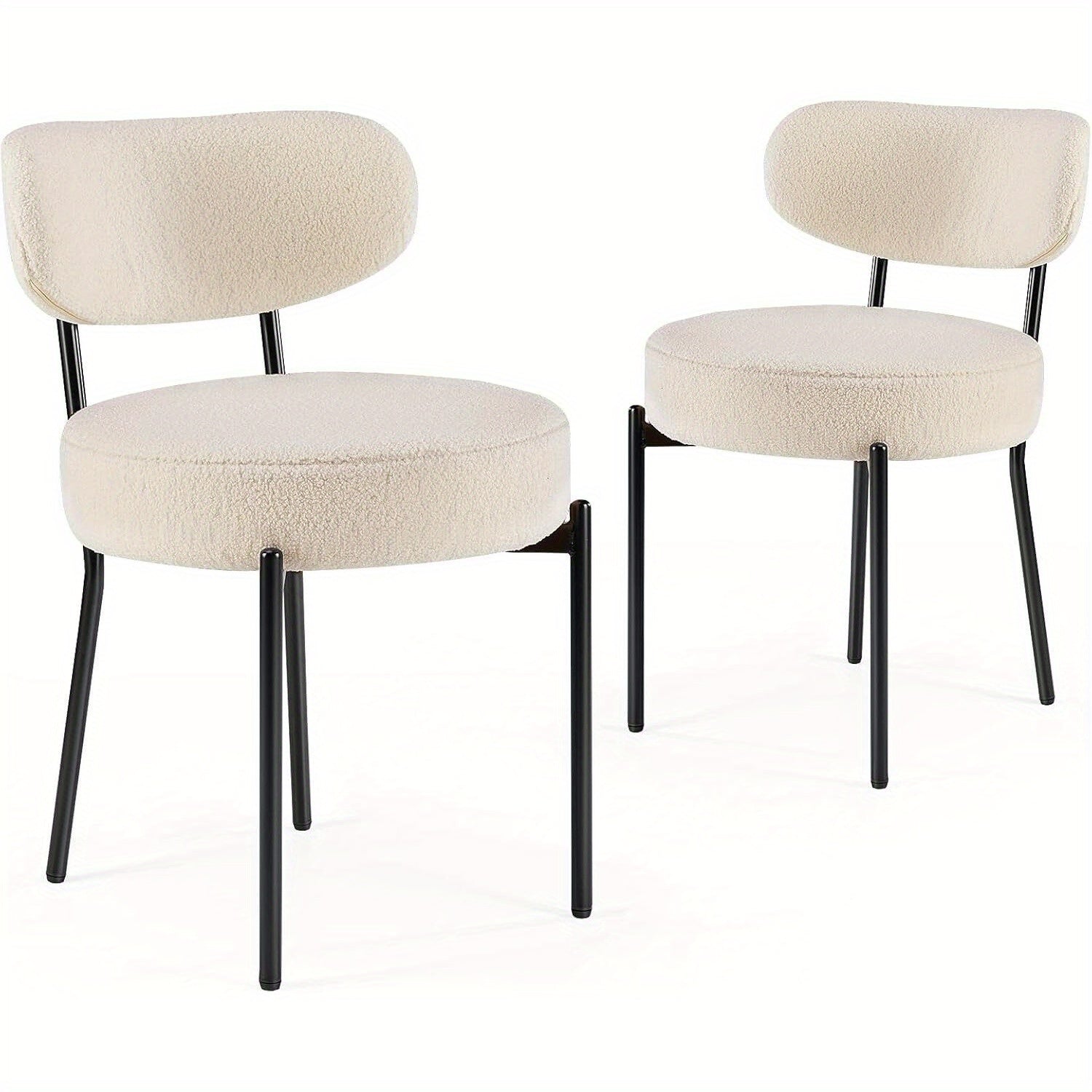 Set of 2 Dining Chairs Boucle Upholstered Kitchen Chairs Curved Backrest Metal Legs