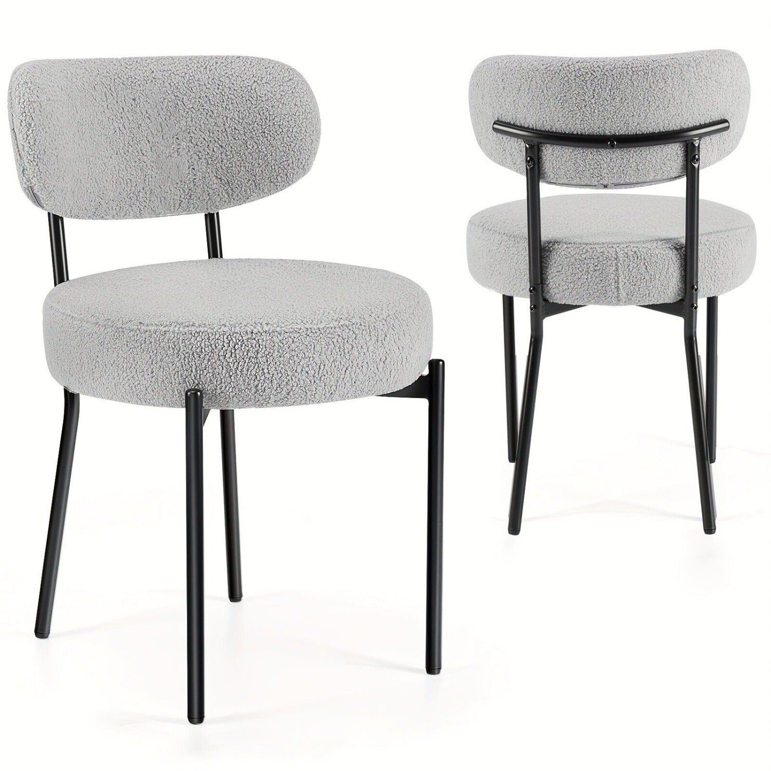 Set of 2 Dining Chairs Boucle Upholstered Kitchen Chairs Curved Backrest Metal Legs