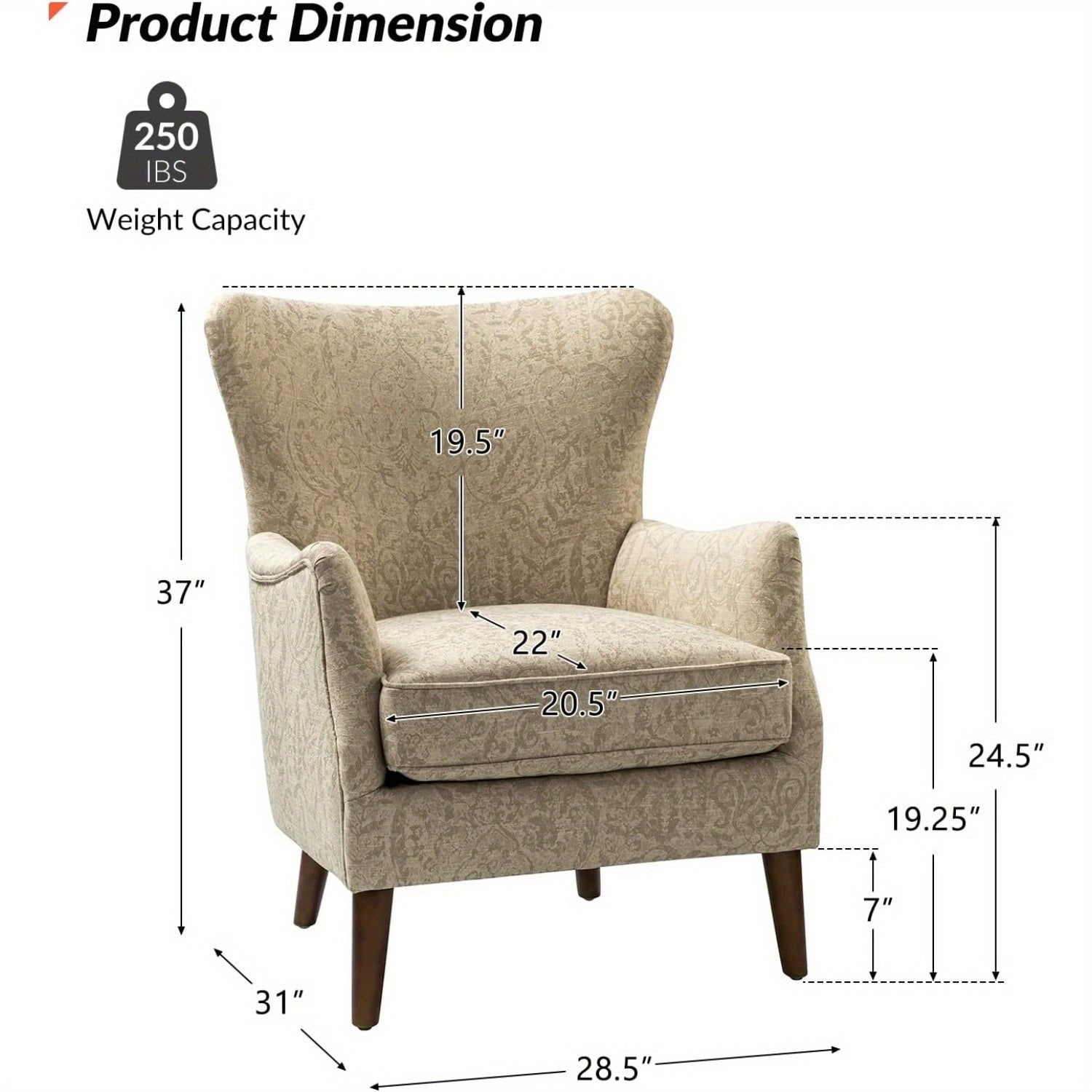 Floral Accent Chair, Wingback Chair with Arms and Solid Wooden Legs, Comfy Upholstered Armchair Single Sofa Chair for Living Room, Office