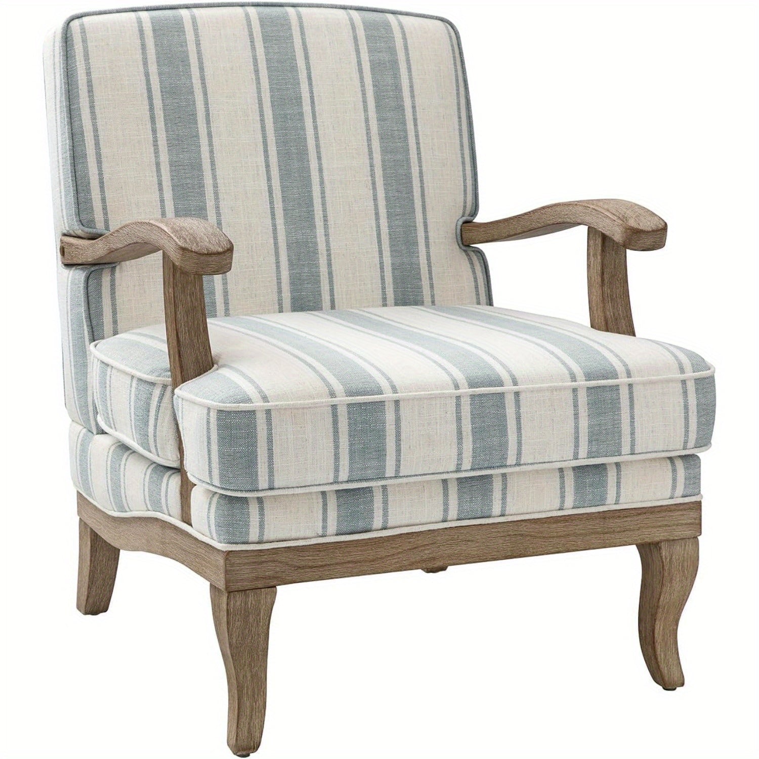 Upholstered Accent Chair, Mid-Century Modern Striped Chair with Graceful Curves and Wooden Legs, Comfy Lounge Armchair Striped Accent Chairs for Living Room, Bedroom