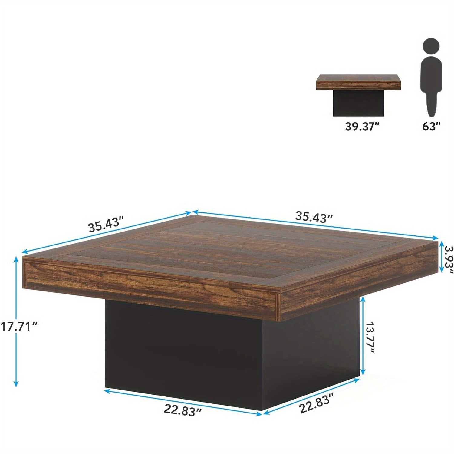 Square LED Coffee Table, Engineered Wood, Low Profile, Rustic Brown & Black, Living Room Furniture, Christmas Renewal