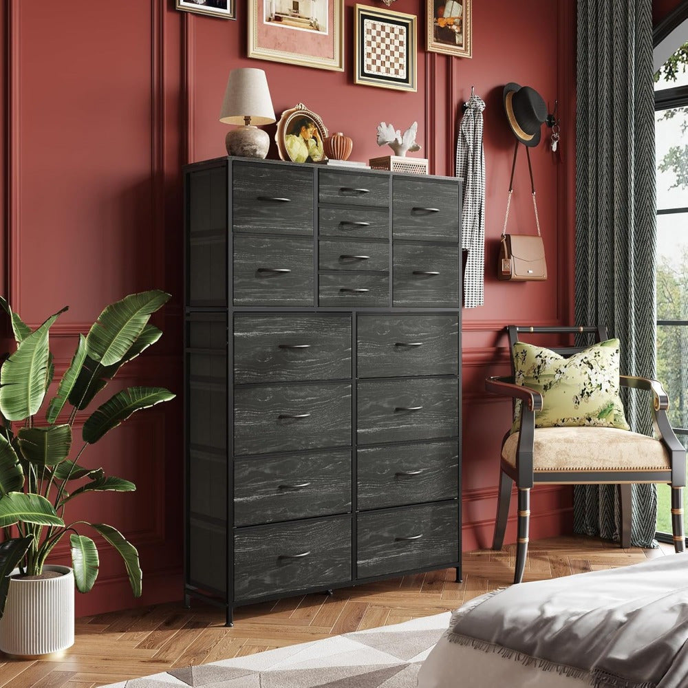 Tall Dresser for Bedroom Furniture Fabric Dressers Storage Tower with 15 Deep Drawers Chest of Drawers Organizer Unit