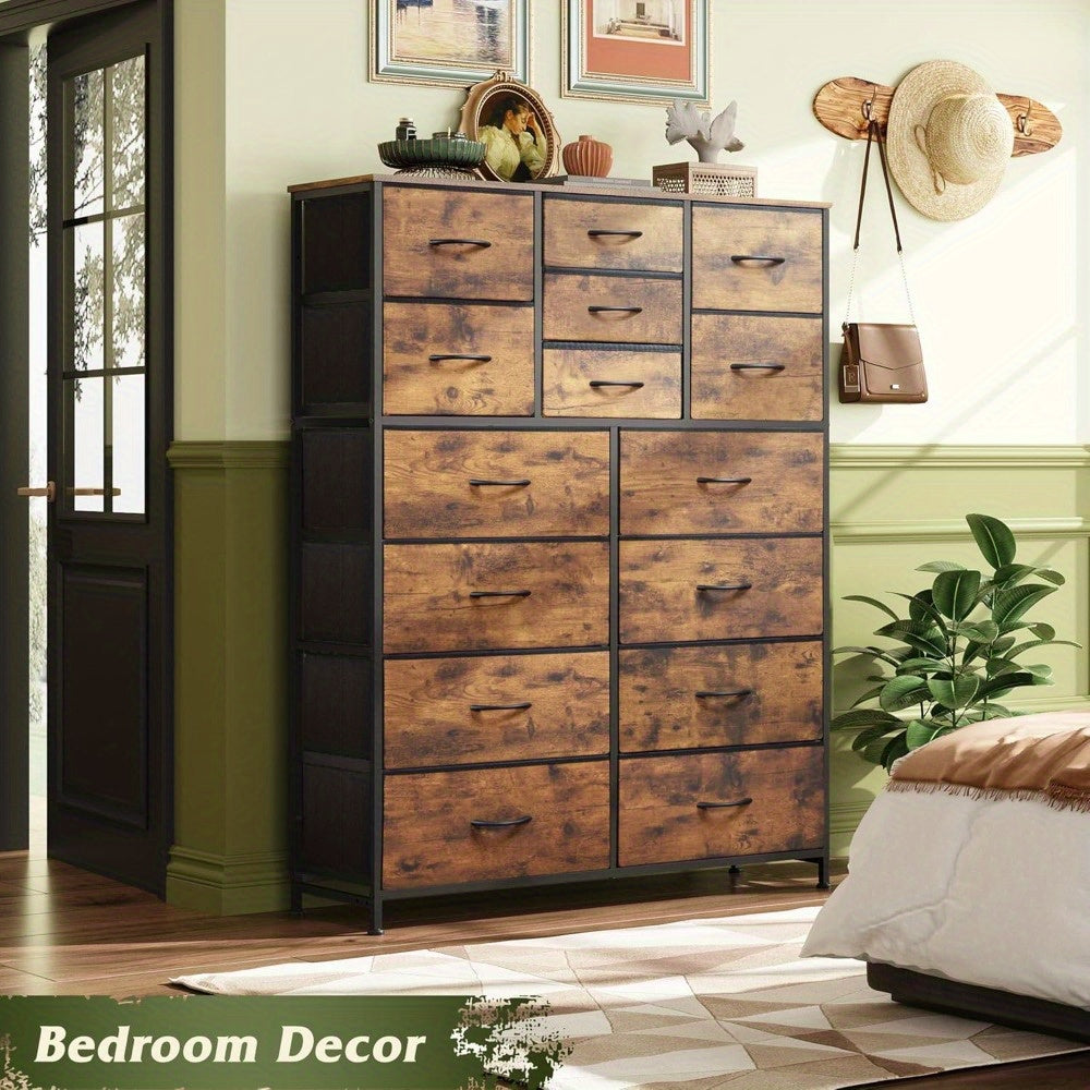 Tall Dresser for Bedroom Furniture Fabric Dressers Storage Tower with 15 Deep Drawers Chest of Drawers Organizer Unit