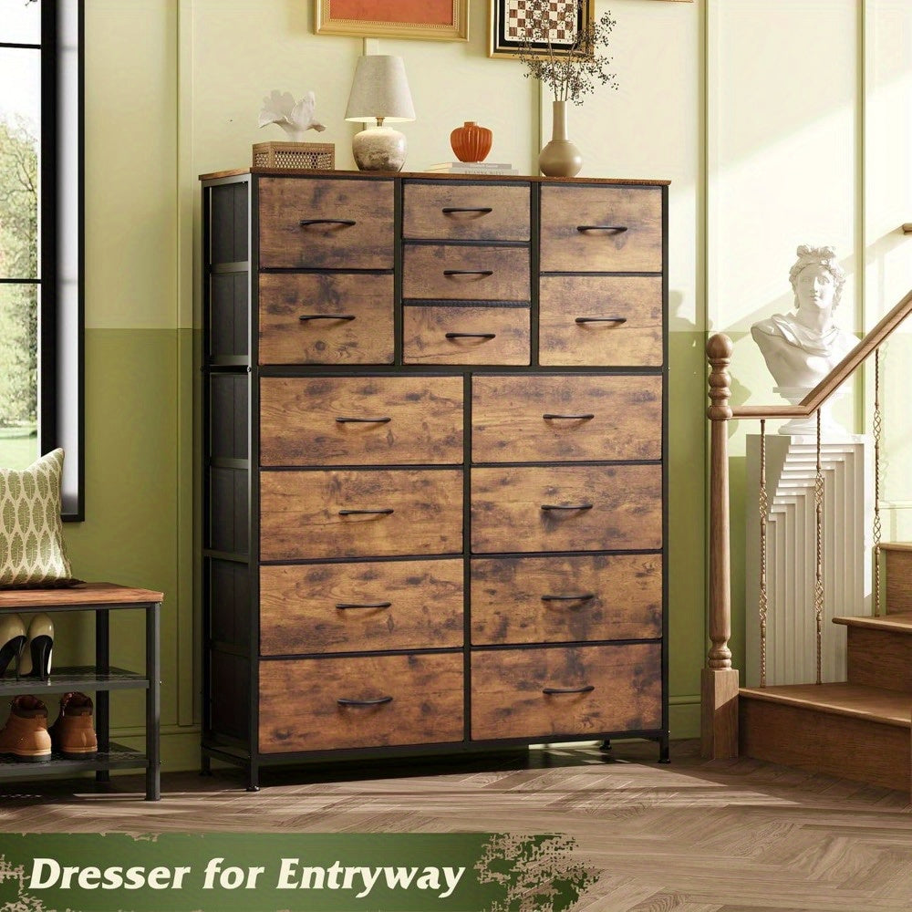 Tall Dresser for Bedroom Furniture Fabric Dressers Storage Tower with 15 Deep Drawers Chest of Drawers Organizer Unit