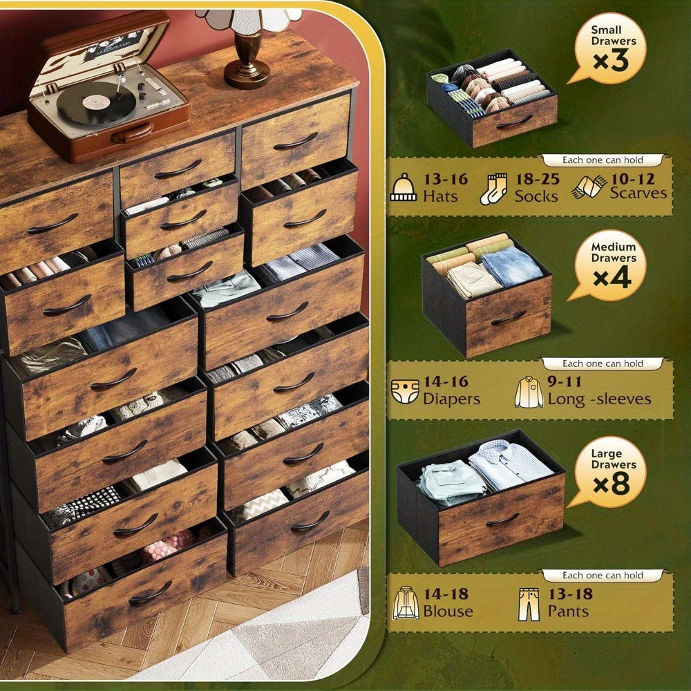 Tall Dresser for Bedroom Furniture Fabric Dressers Storage Tower with 15 Deep Drawers Chest of Drawers Organizer Unit