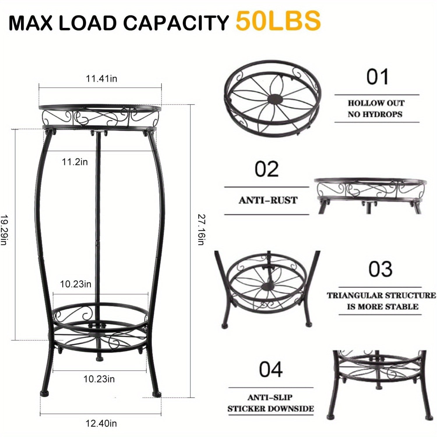 2pcs Plant Stand Indoor Outdoor, 27.1'' 2 Tier Metal Round Plant Stands, Rustproof Corner Tall Flower Potted Stand, Heavy Duty Plant Holder Rack for Home, Garden, Plant Lovers (Black)