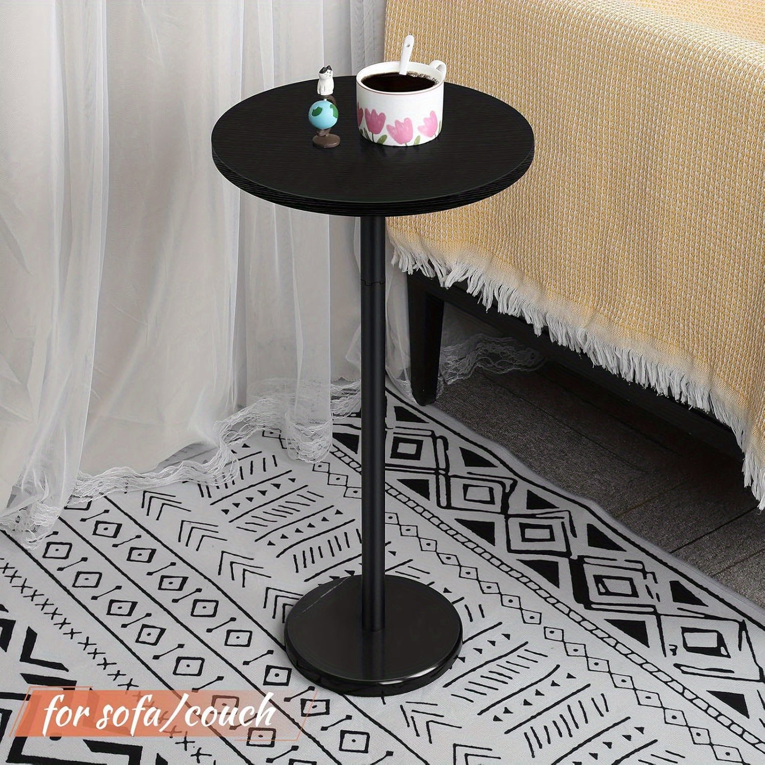 Marble base coffee table, small round coffee table, sofa coffee side table, black