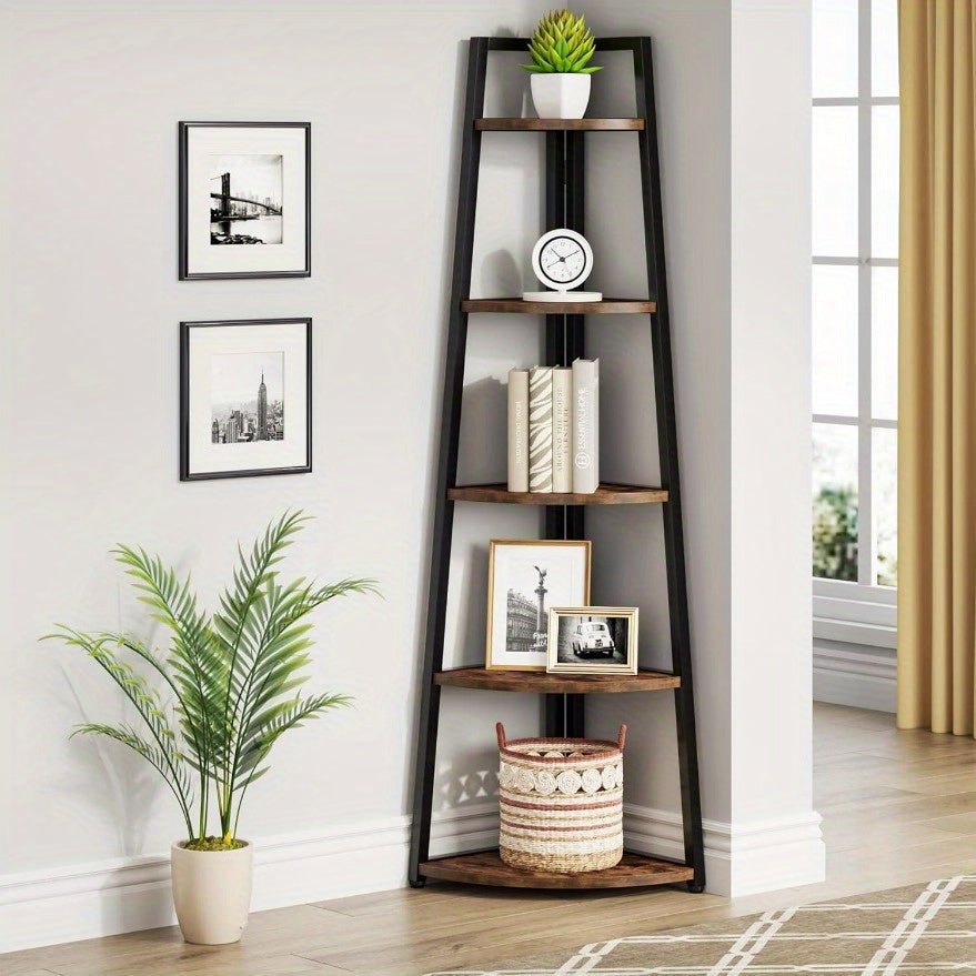 5 Tier Corner storage shelves and Bookcase 181cm Tall Corner Shelves Standing Shelving Unit Indoor Plant Stand for Home