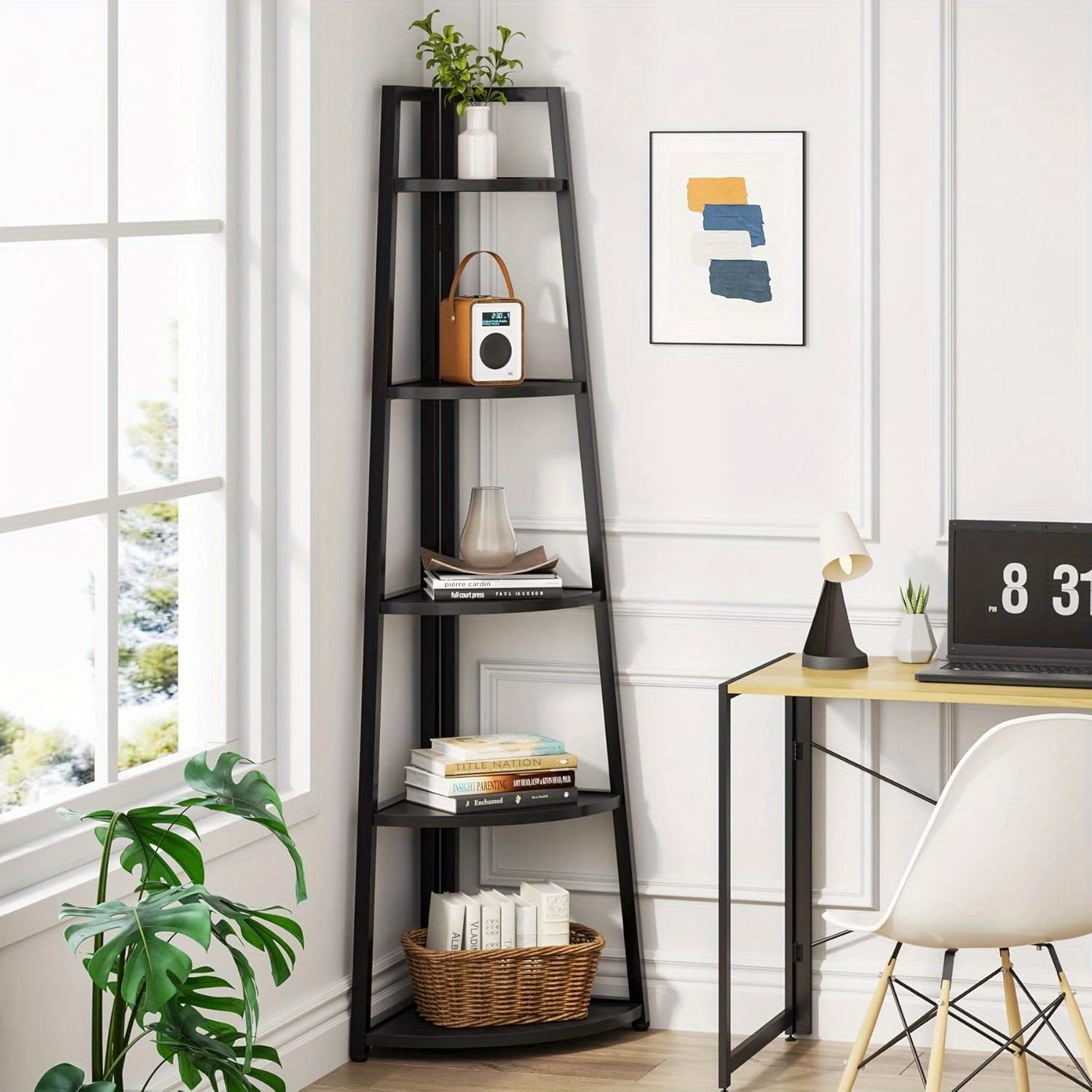 5 Tier Corner storage shelves and Bookcase 181cm Tall Corner Shelves Standing Shelving Unit Indoor Plant Stand for Home