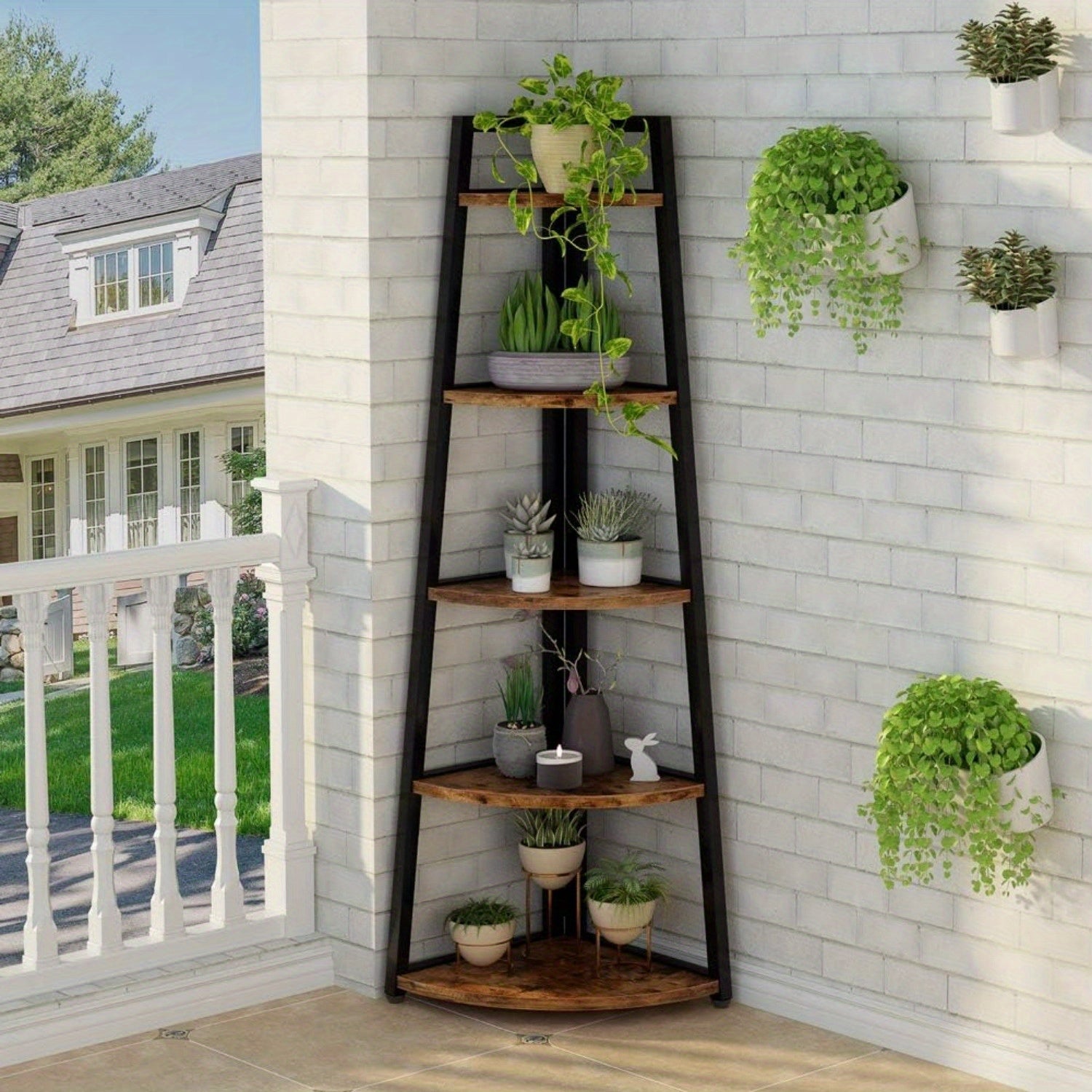 5 Tier Corner storage shelves and Bookcase 181cm Tall Corner Shelves Standing Shelving Unit Indoor Plant Stand for Home