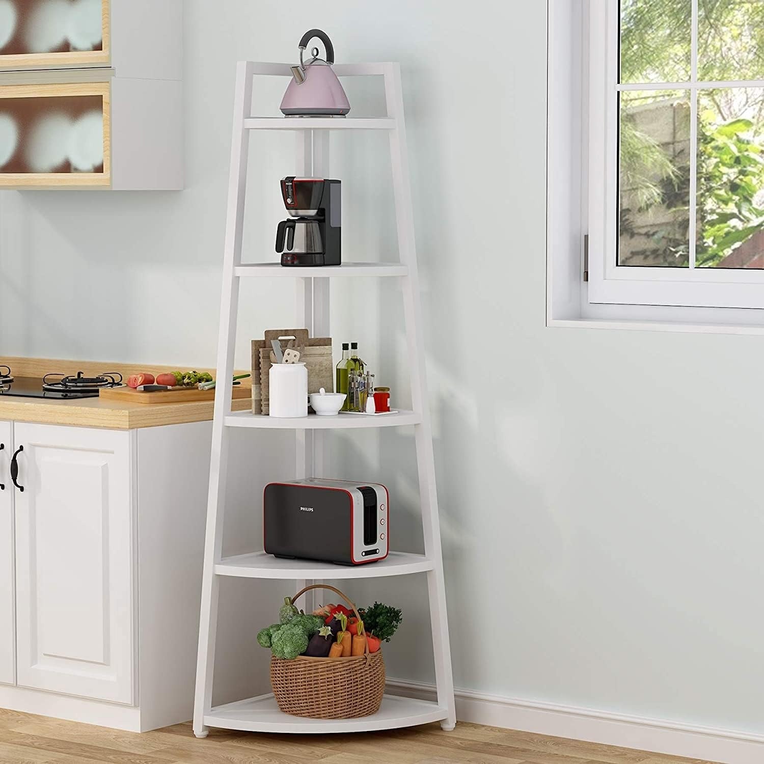 5 Tier Corner storage shelves and Bookcase 181cm Tall Corner Shelves Standing Shelving Unit Indoor Plant Stand for Home