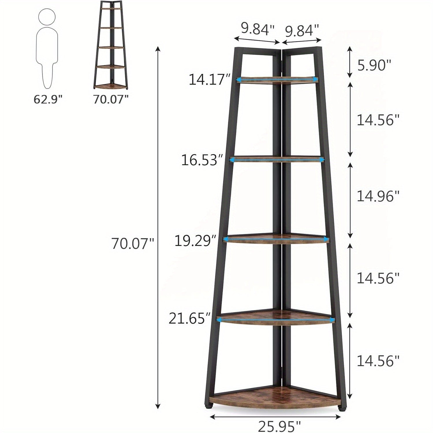 5 Tier Corner storage shelves and Bookcase 181cm Tall Corner Shelves Standing Shelving Unit Indoor Plant Stand for Home