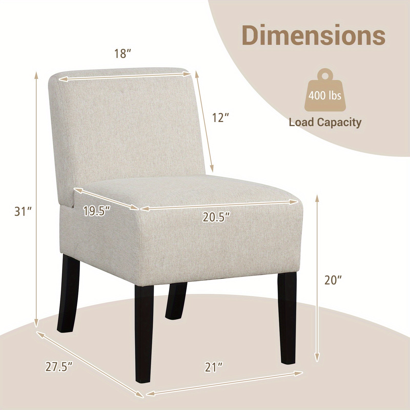 1pc/2pcs Armless Accent Chair, Upholstered Living Room Chair with Rubber Wood Legs, Modern Vanity Chair for Bedroom, Dining Chair, Reading Chair for Waiting Room