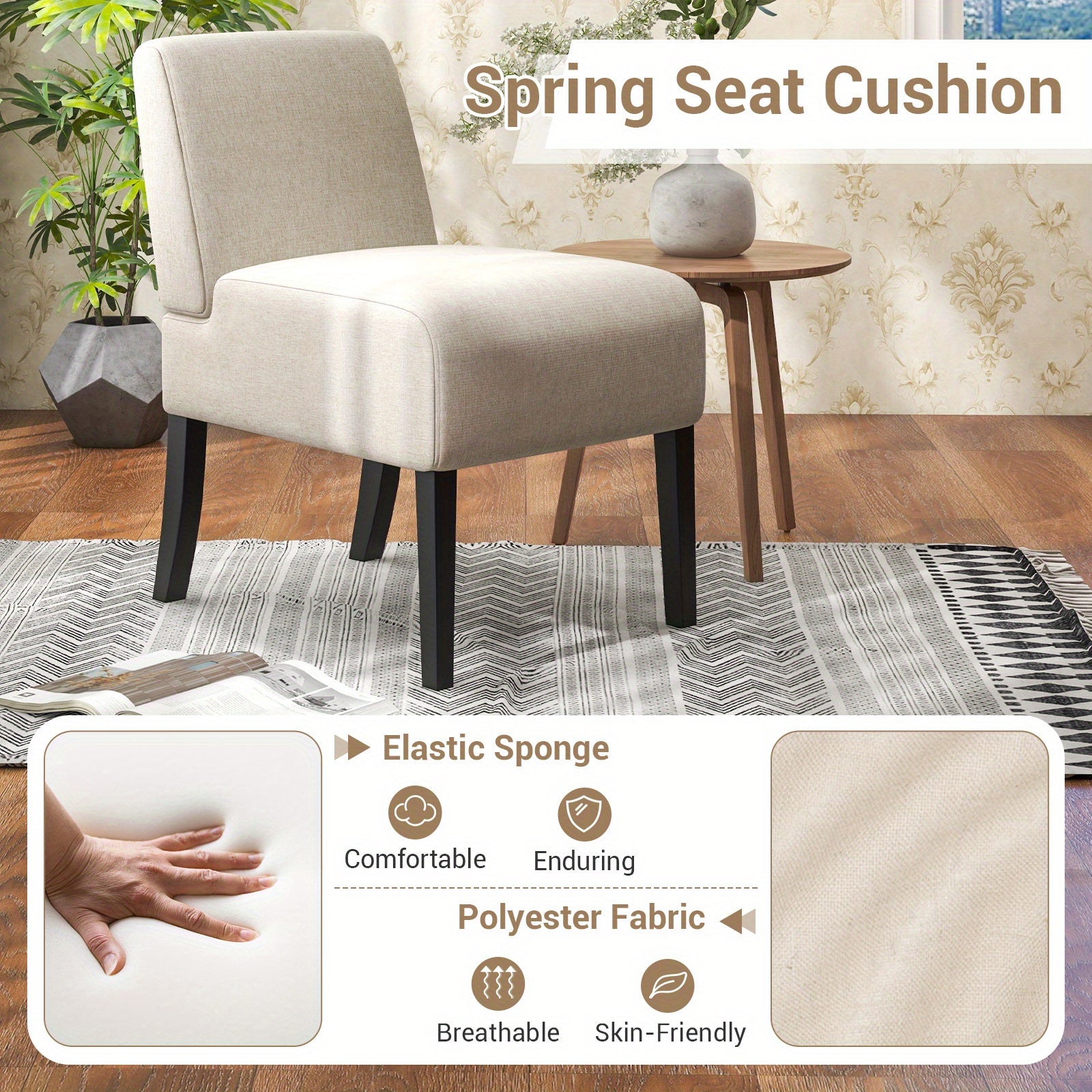 1pc/2pcs Armless Accent Chair, Upholstered Living Room Chair with Rubber Wood Legs, Modern Vanity Chair for Bedroom, Dining Chair, Reading Chair for Waiting Room