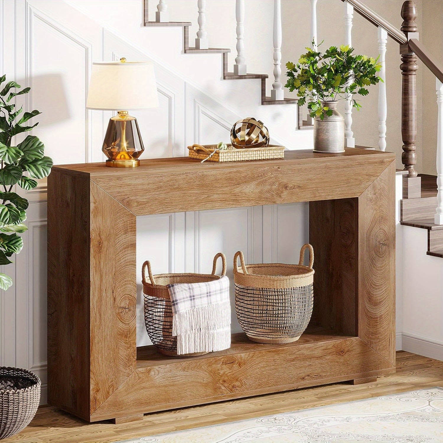 Farmhouse Console Table, 47 Inches Entryway Console Table With Storage, Modern Hallway Accent Table For Living Room, Entrance, Christmas Renewal