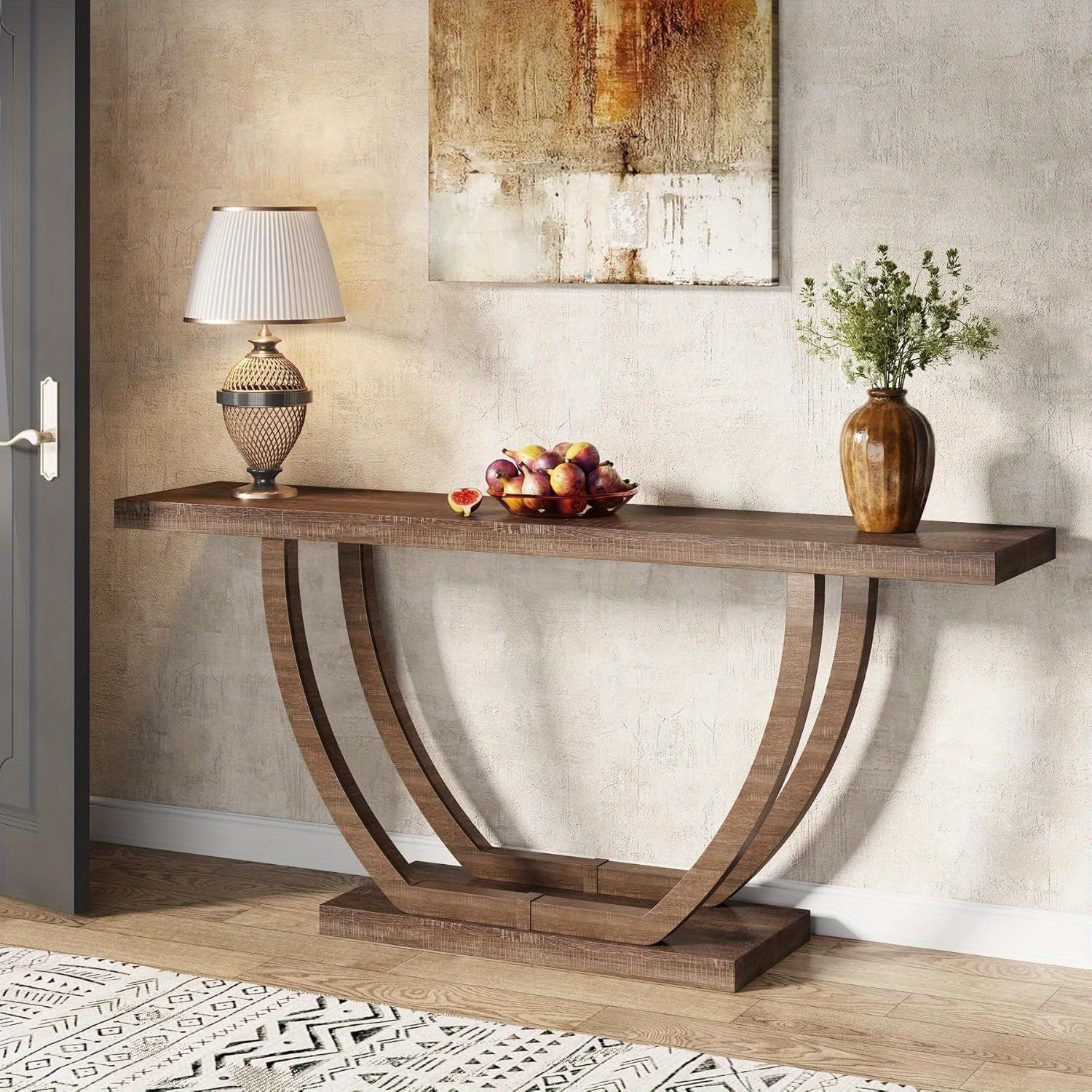 Console Entryway Table Farmhouse: 63 Inches Sturdy Wood Console Table for Entryway, Narrow Long Foyer Sofa Table with Geometric Legs for Hallway, Entrance, Reception Room