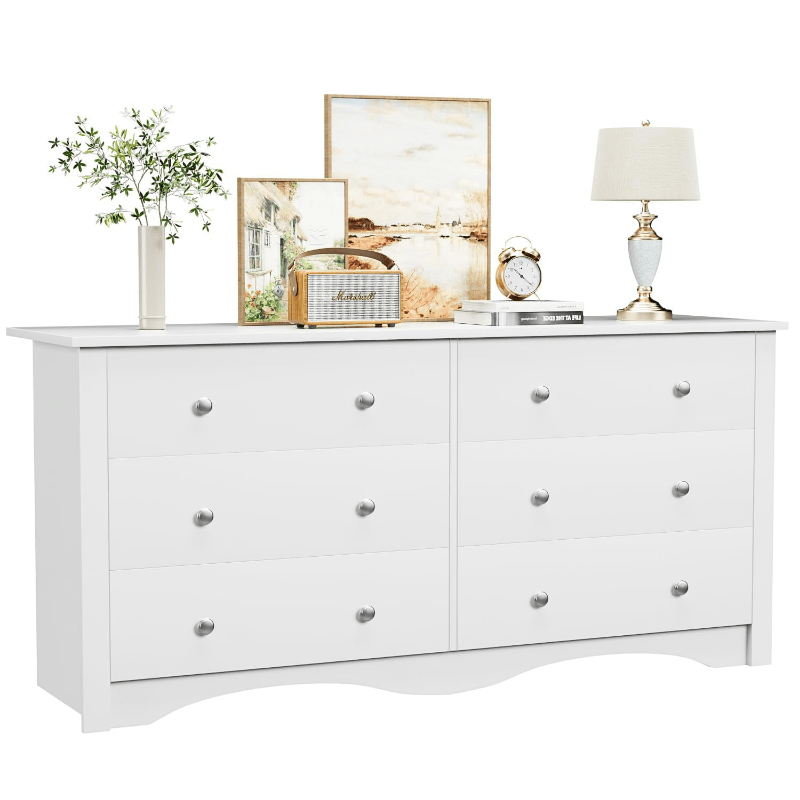 6 Drawer Double Dresser Wide Wood Chest Of Drawers Storage Tower Storage for Living Room Bedroom - Dresser Westberry