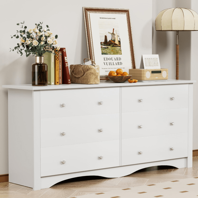 6 Drawer Double Dresser Wide Wood Chest Of Drawers Storage Tower Storage for Living Room Bedroom - Dresser Westberry